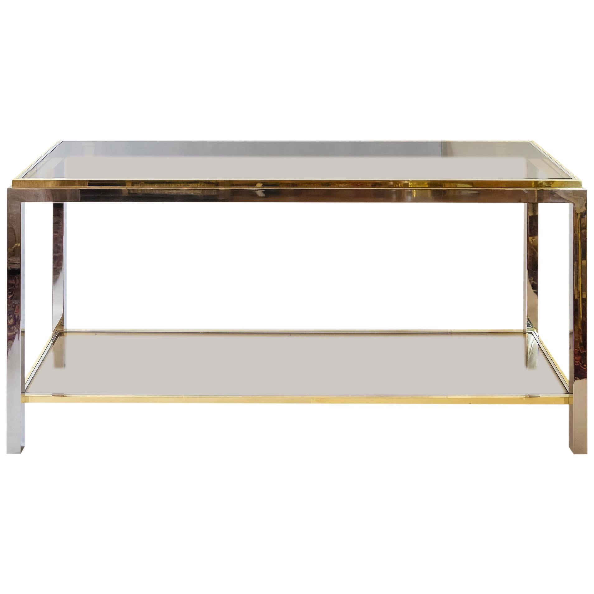 Midcentury Brass, Chrome and Glass Console Table, by Jean Charles