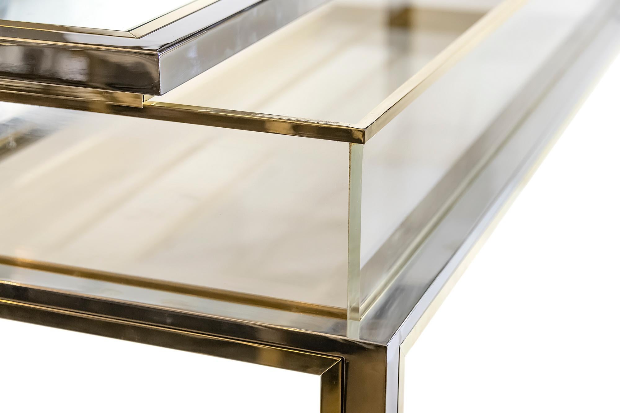 Midcentury Brass, Chrome and Glass Console Table/Showcase, Design Romeo Rega 4