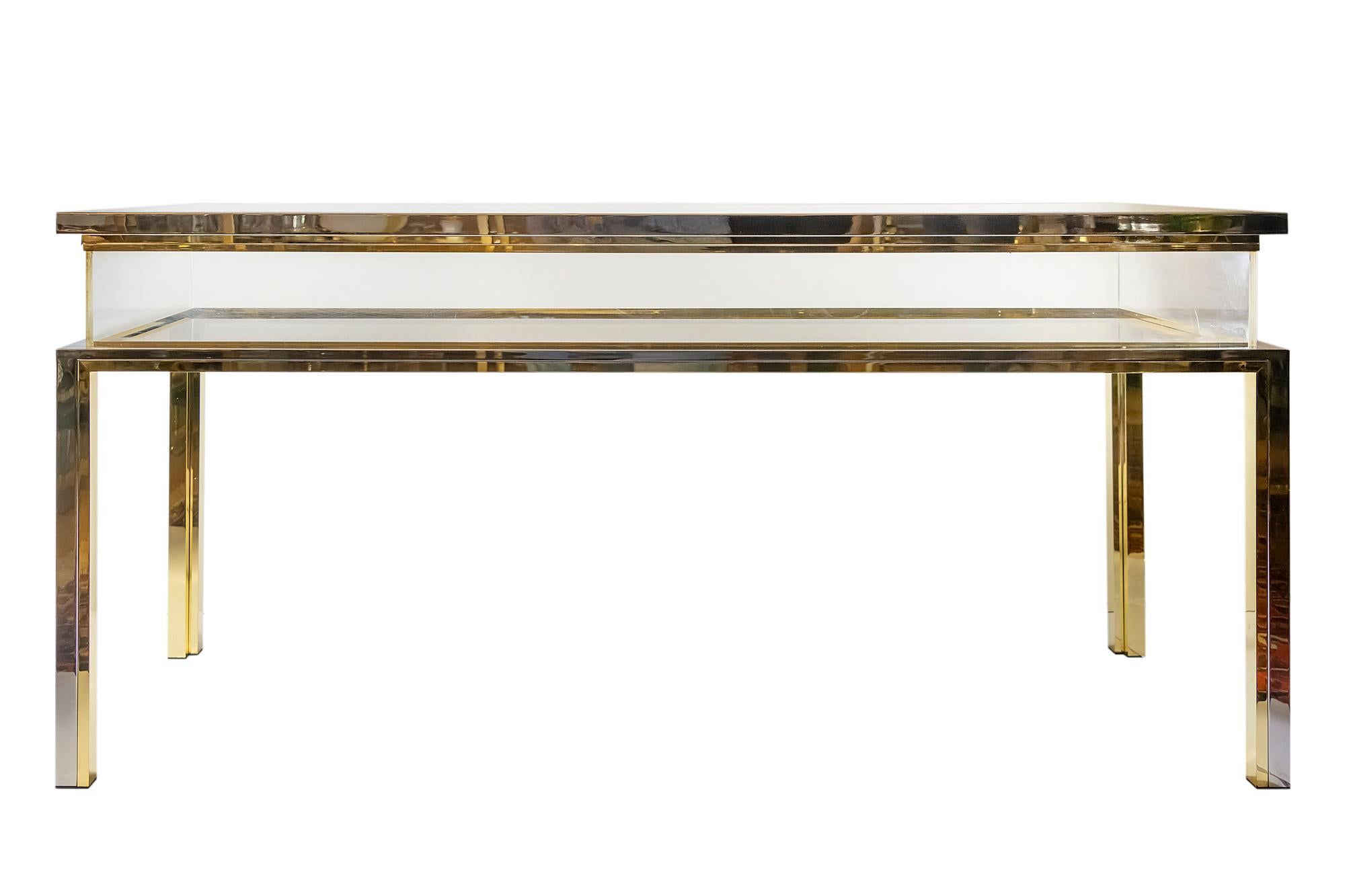 Mid-Century Modern Midcentury Brass, Chrome and Glass Console Table/Showcase, Design Romeo Rega