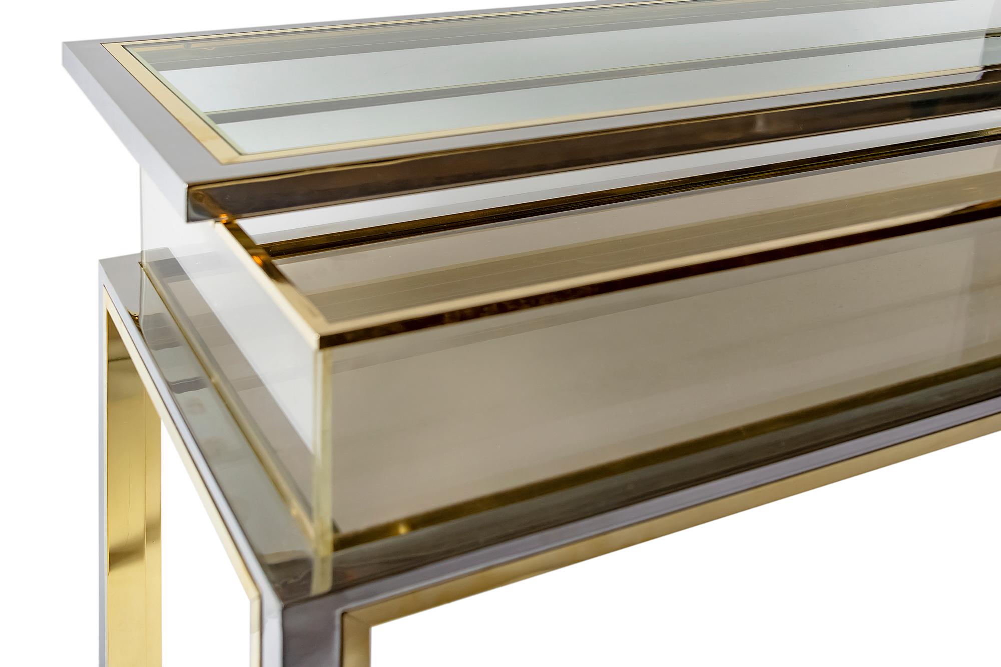 Italian Midcentury Brass, Chrome and Glass Console Table/Showcase, Design Romeo Rega