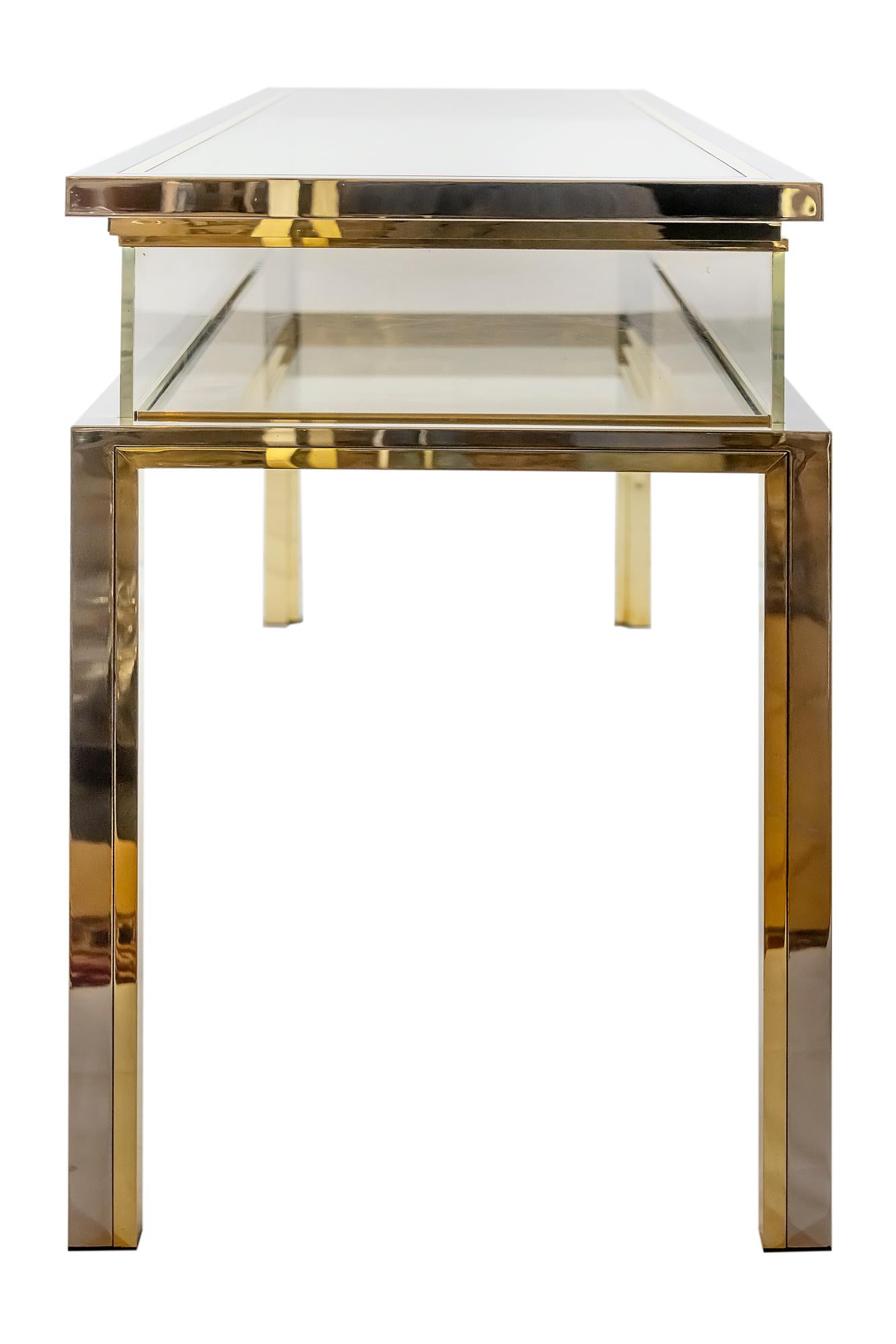 Midcentury Brass, Chrome and Glass Console Table/Showcase, Design Romeo Rega In Good Condition In Vilnius, LT