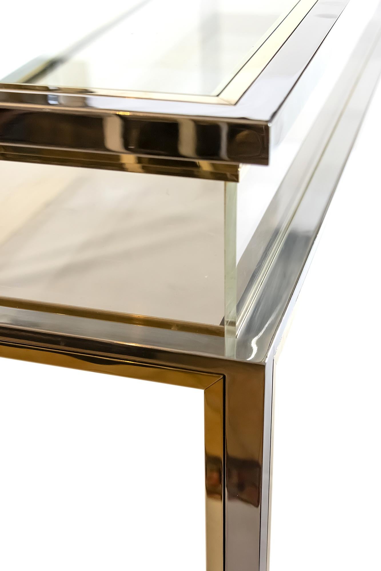 Midcentury Brass, Chrome and Glass Console Table/Showcase, Design Romeo Rega 1