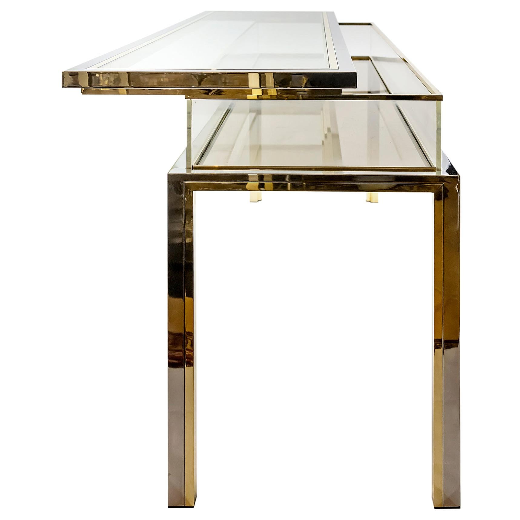 Midcentury Brass, Chrome and Glass Console Table/Showcase, Design Romeo Rega