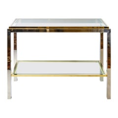 Midcentury Brass, Chrome and Glass Console Table, Signed Jean Charles