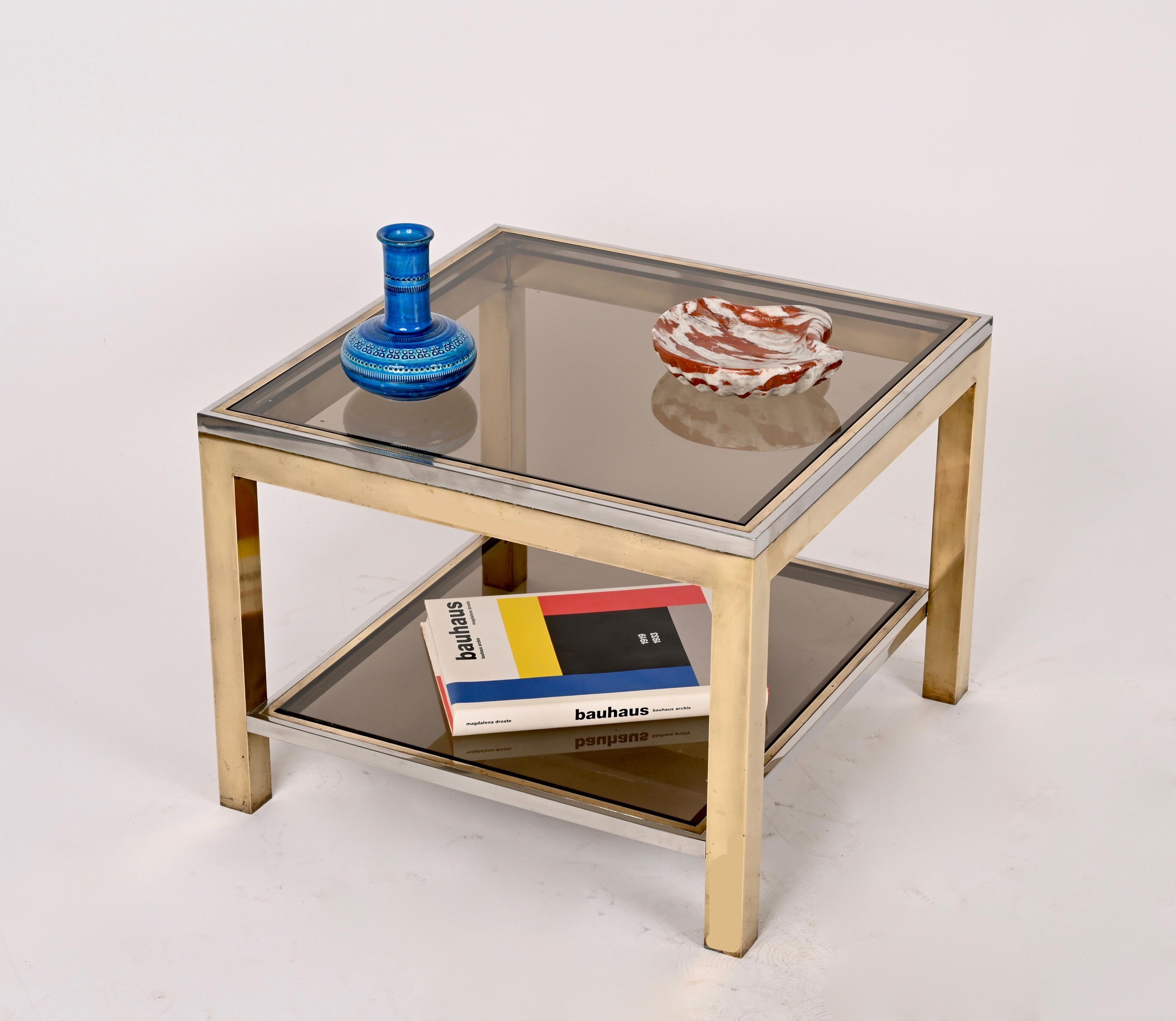 Midcentury Brass, Chrome and Glass Italian Coffee Table After Romeo Rega, 1970 For Sale 5