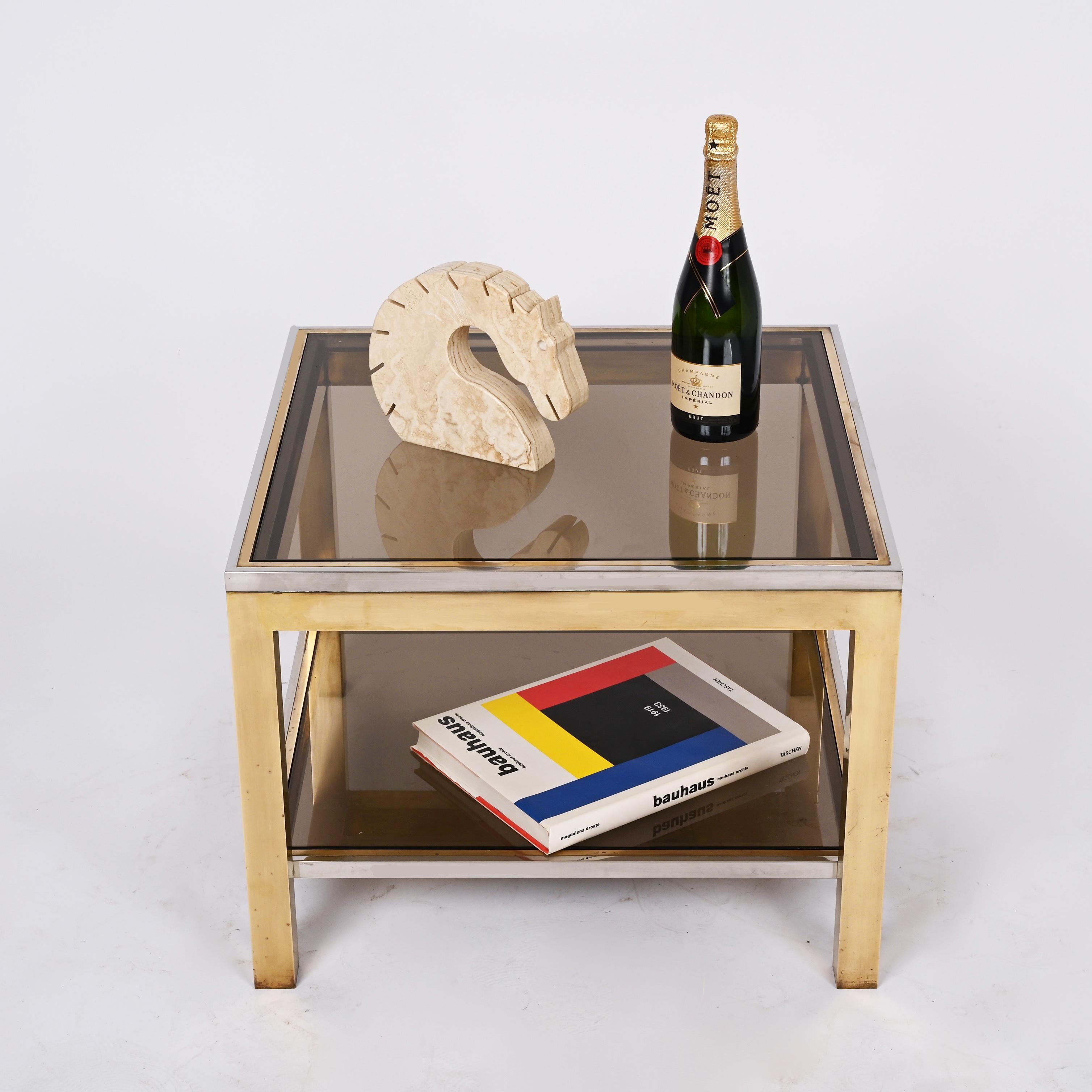 Italienischer Couchtisch aus Messing, Chrom und Glas aus der Mitte des Jahrhunderts nach Romeo Rega, 1970 im Angebot 6