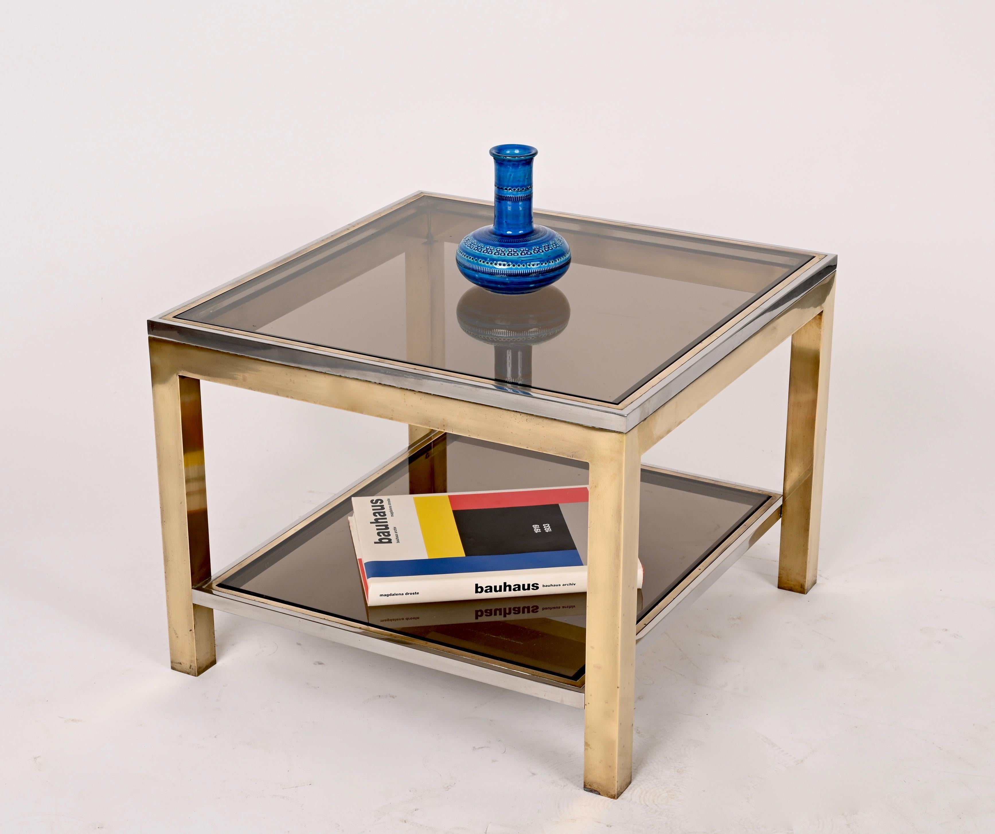 Midcentury Brass, Chrome and Glass Italian Coffee Table After Romeo Rega, 1970 For Sale 10