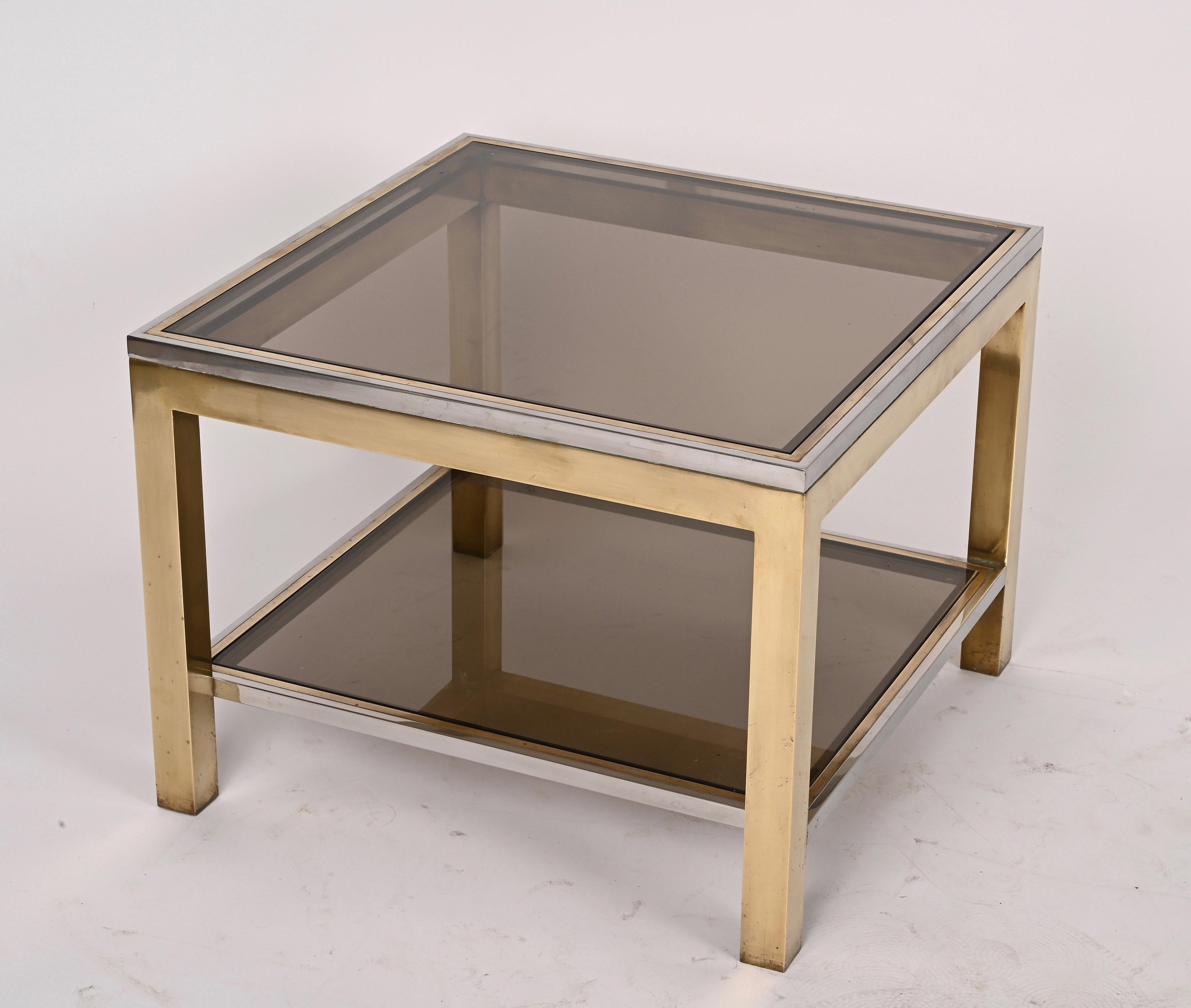 Midcentury Brass, Chrome and Glass Italian Coffee Table After Romeo Rega, 1970 For Sale 3
