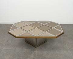 Midcentury Brass, Chrome and Mirror Coffee Table Romeo Rega Style, Italy 1970s