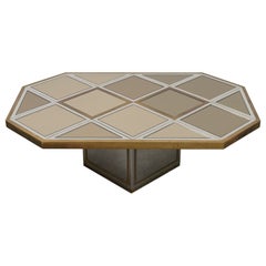 Table basse du milieu du siècle dernier en laiton, chrome et miroir de style Romeo Rega, Italie 1970