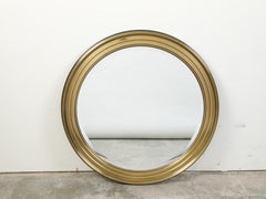 Midcentury Brass Circular Mirror with Stepped Frame and Beveled Edge