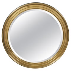 Midcentury Brass Circular Mirror with Stepped Frame and Beveled Edge