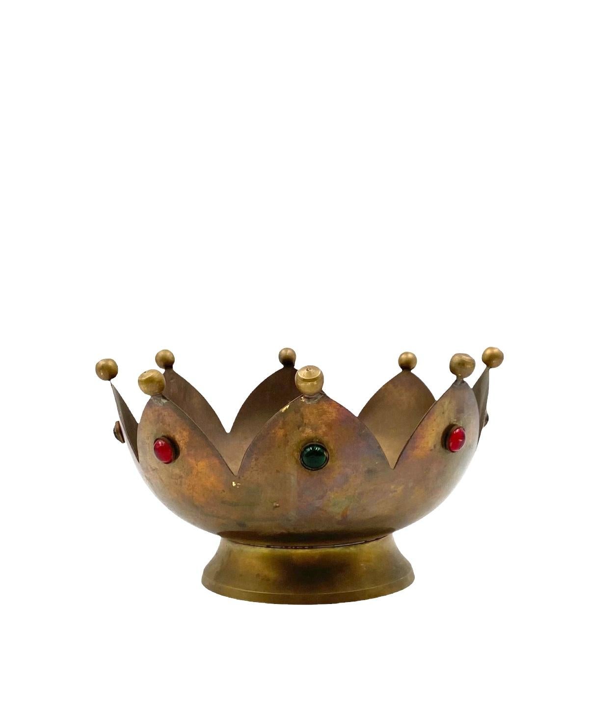 Midcentury brass crown shaped ashtray / vide poche, France 1960s 3