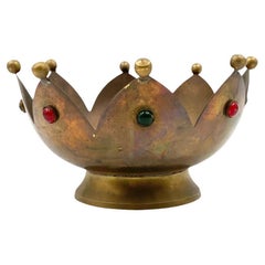 Midcentury brass crown shaped ashtray / vide poche, France 1960s