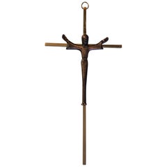 Vintage Midcentury Brass Crucifix with Copper Jesus