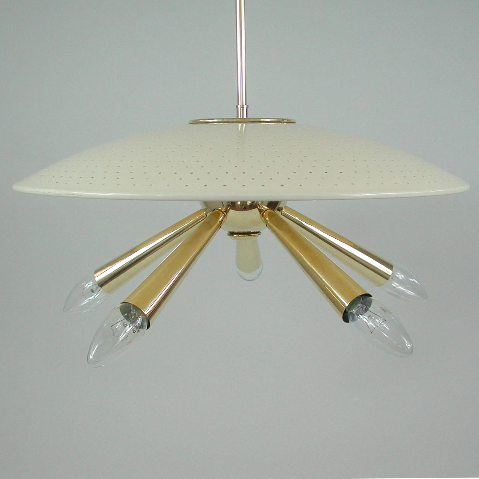 Midcentury Brass Dome 5 Light Pendant, Italy Early 1950s For Sale 3