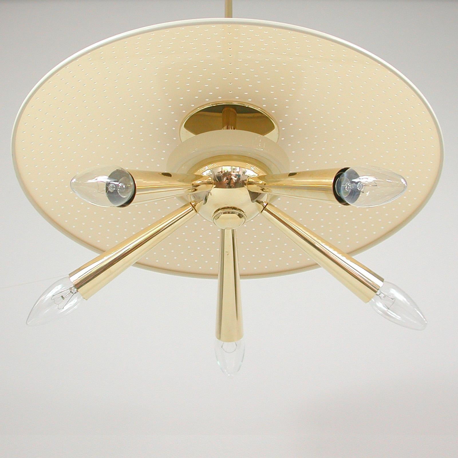 Midcentury Brass Dome 5 Light Pendant, Italy Early 1950s For Sale 4