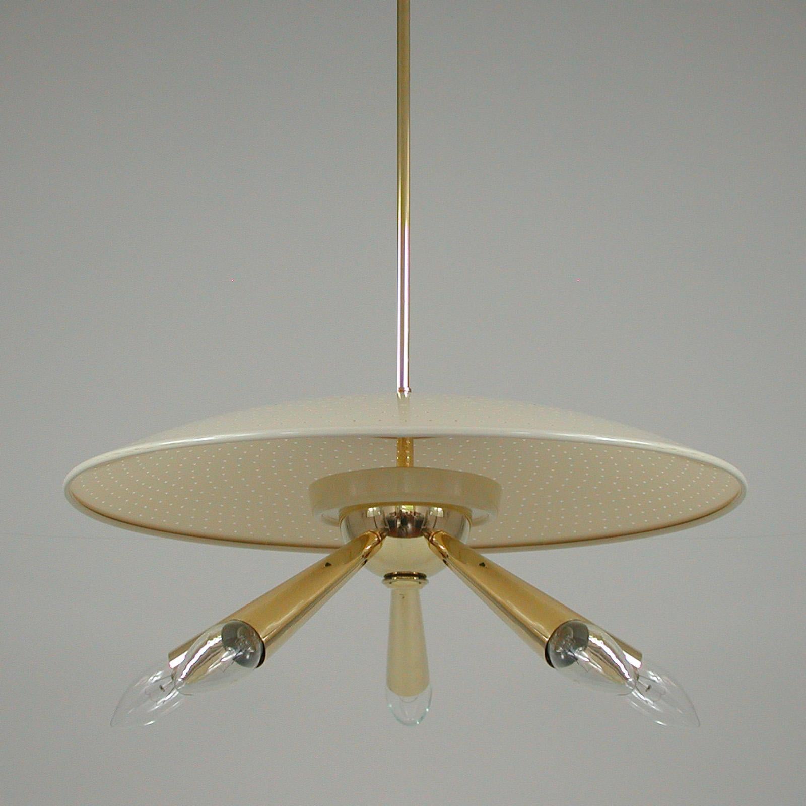 Mid-Century Modern Midcentury Brass Dome 5 Light Pendant, Italy Early 1950s For Sale