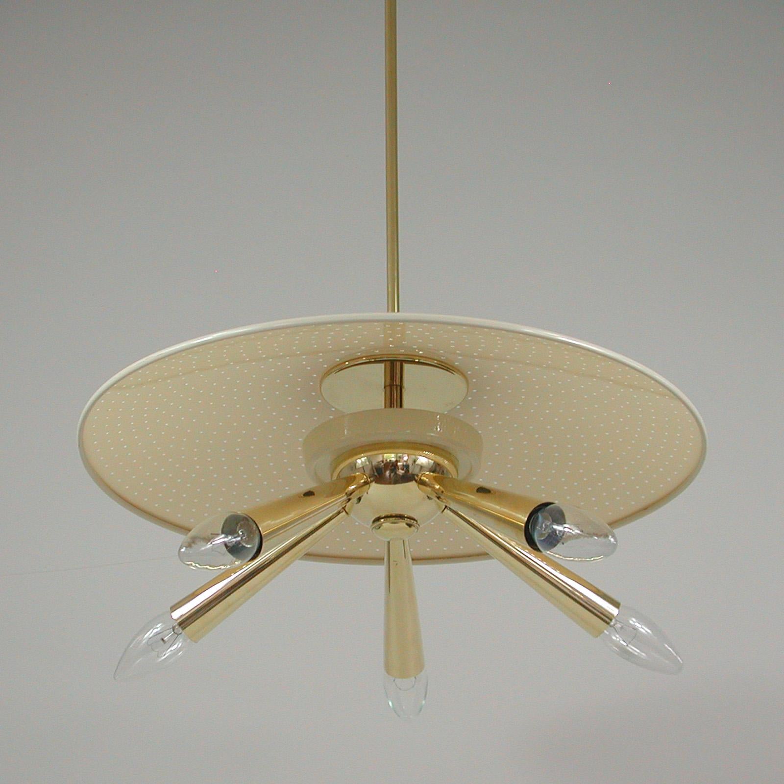 Italian Midcentury Brass Dome 5 Light Pendant, Italy Early 1950s For Sale