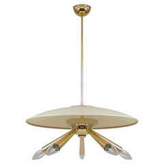 Midcentury Brass Dome 5 Light Pendant, Italy Early 1950s