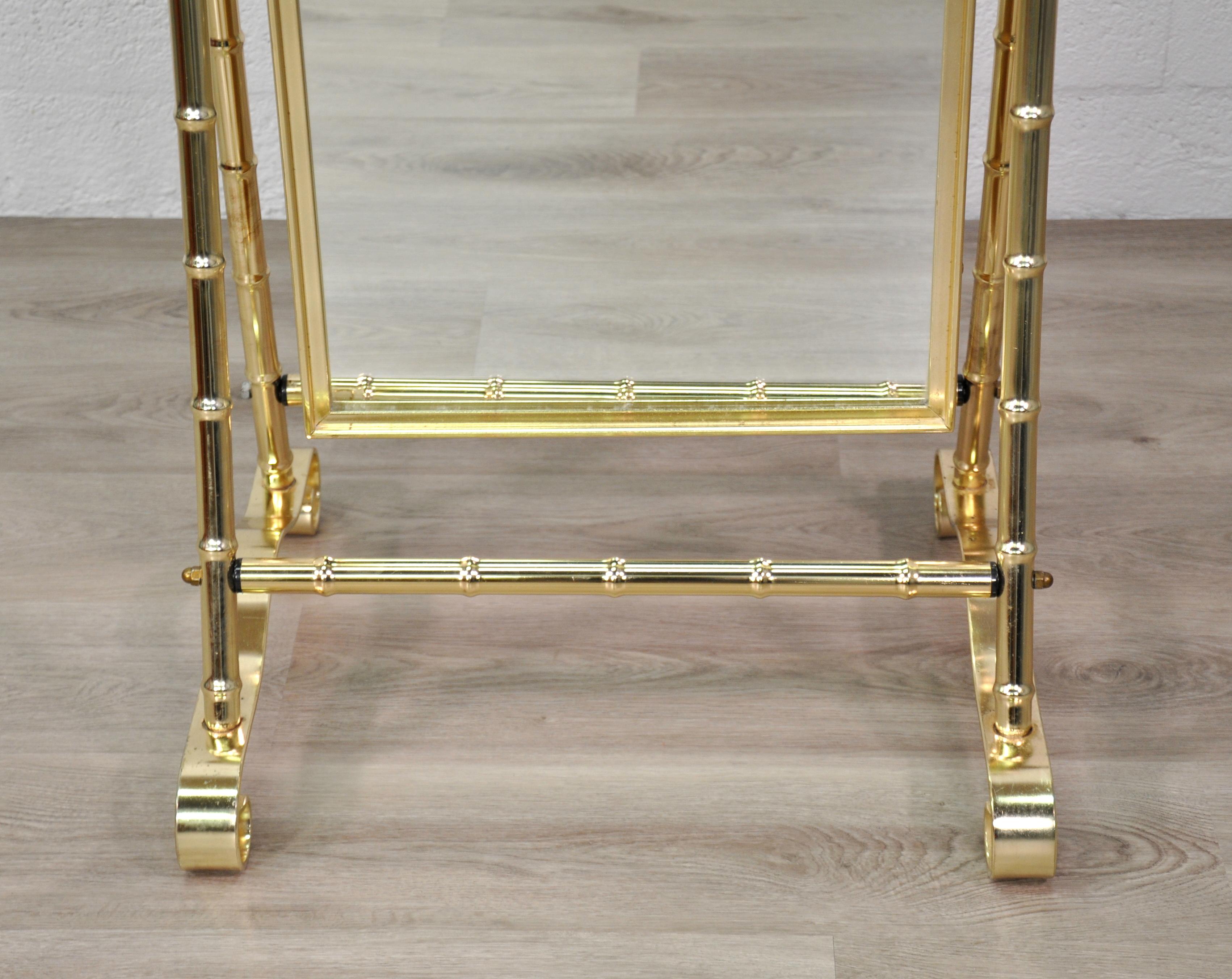 American Midcentury Brass Faux Bamboo Full Length Floor Mirror For Sale