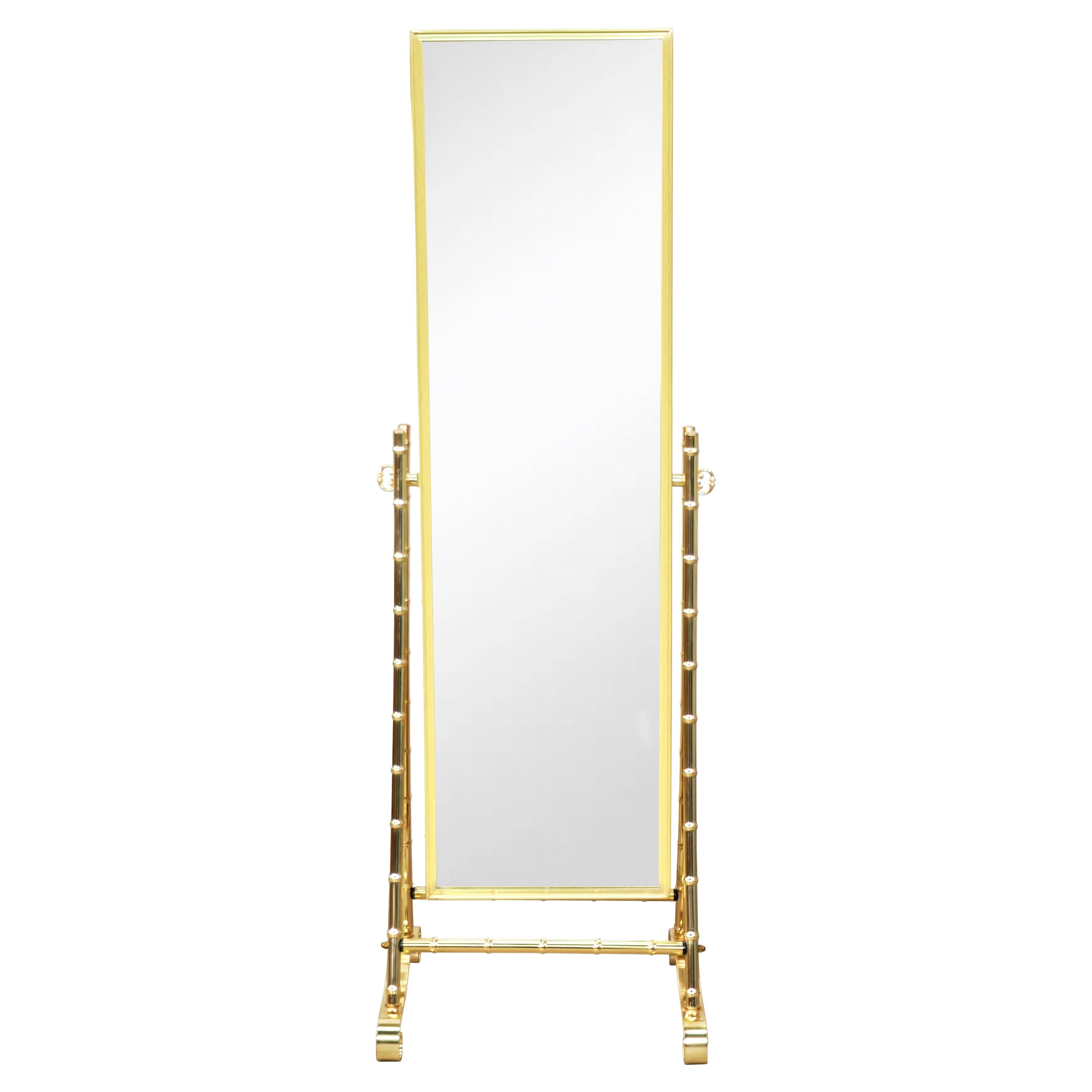 Metal Midcentury Brass Faux Bamboo Full Length Floor Mirror For Sale