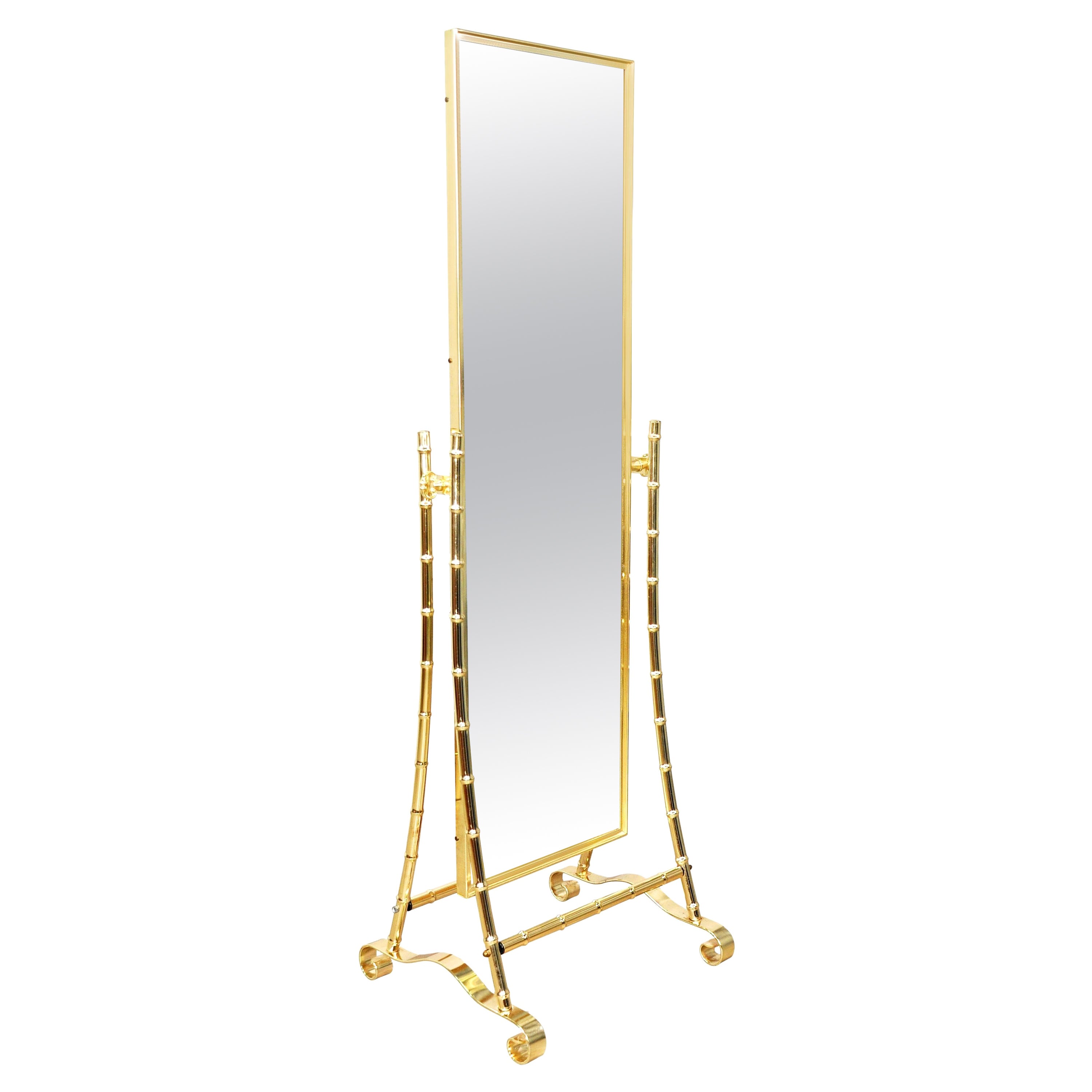 Midcentury Brass Faux Bamboo Full Length Floor Mirror