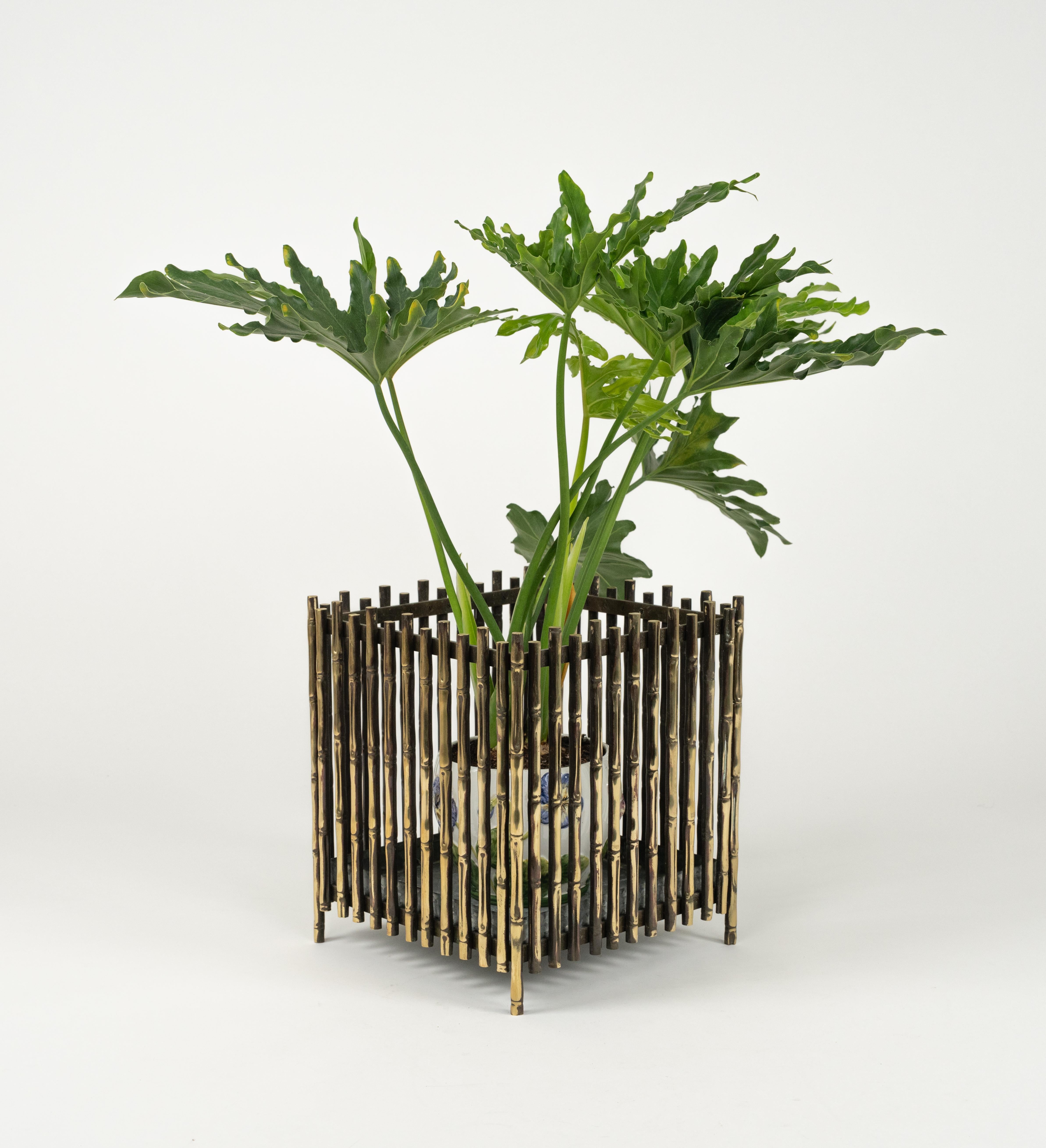 Midcentury Brass Faux Bamboo Plant Holder by Maison Baguès, France 1960s For Sale 4