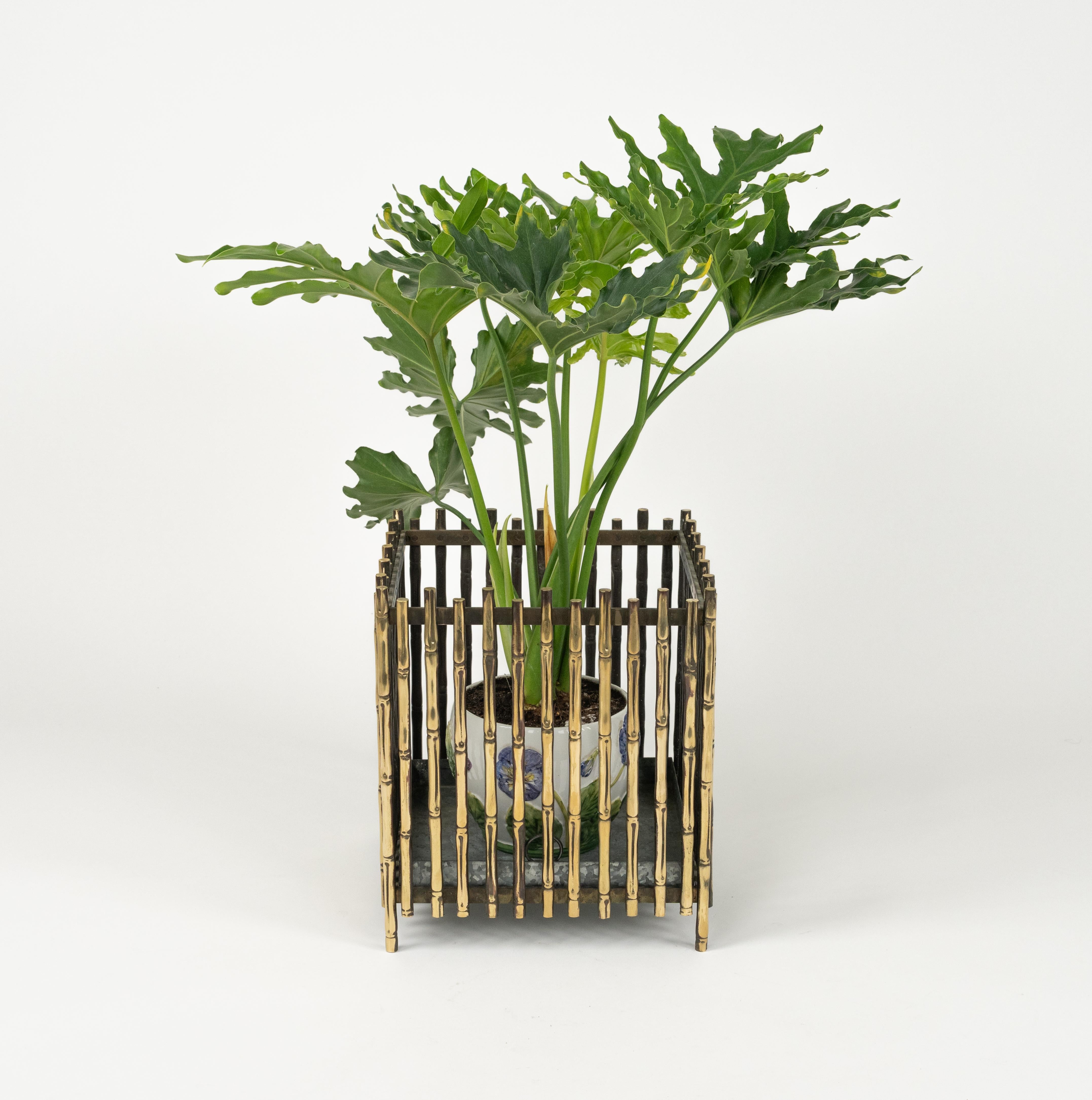 Midcentury Brass Faux Bamboo Plant Holder by Maison Baguès, France 1960s For Sale 5