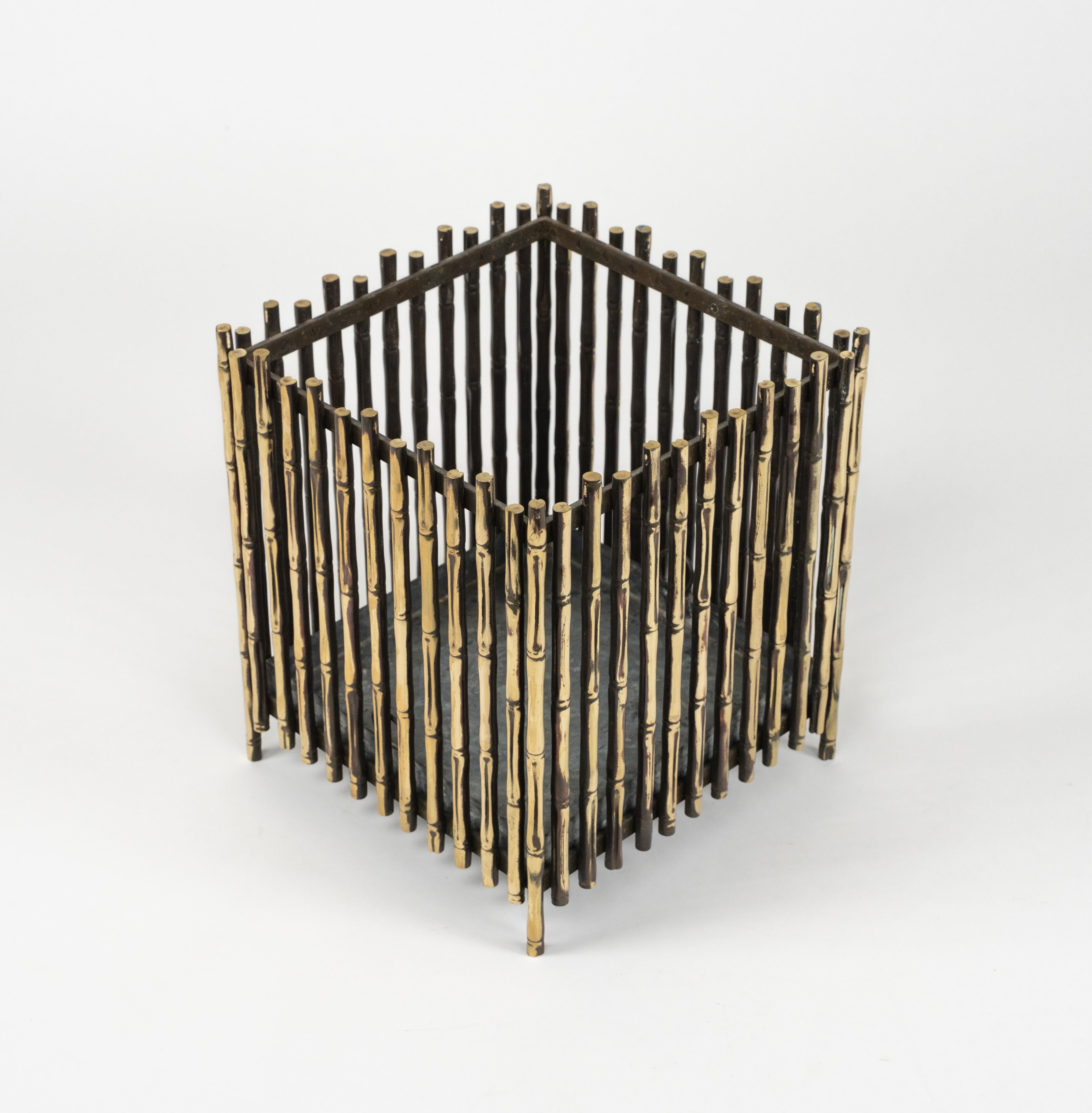 French Midcentury Brass Faux Bamboo Plant Holder by Maison Baguès, France 1960s For Sale
