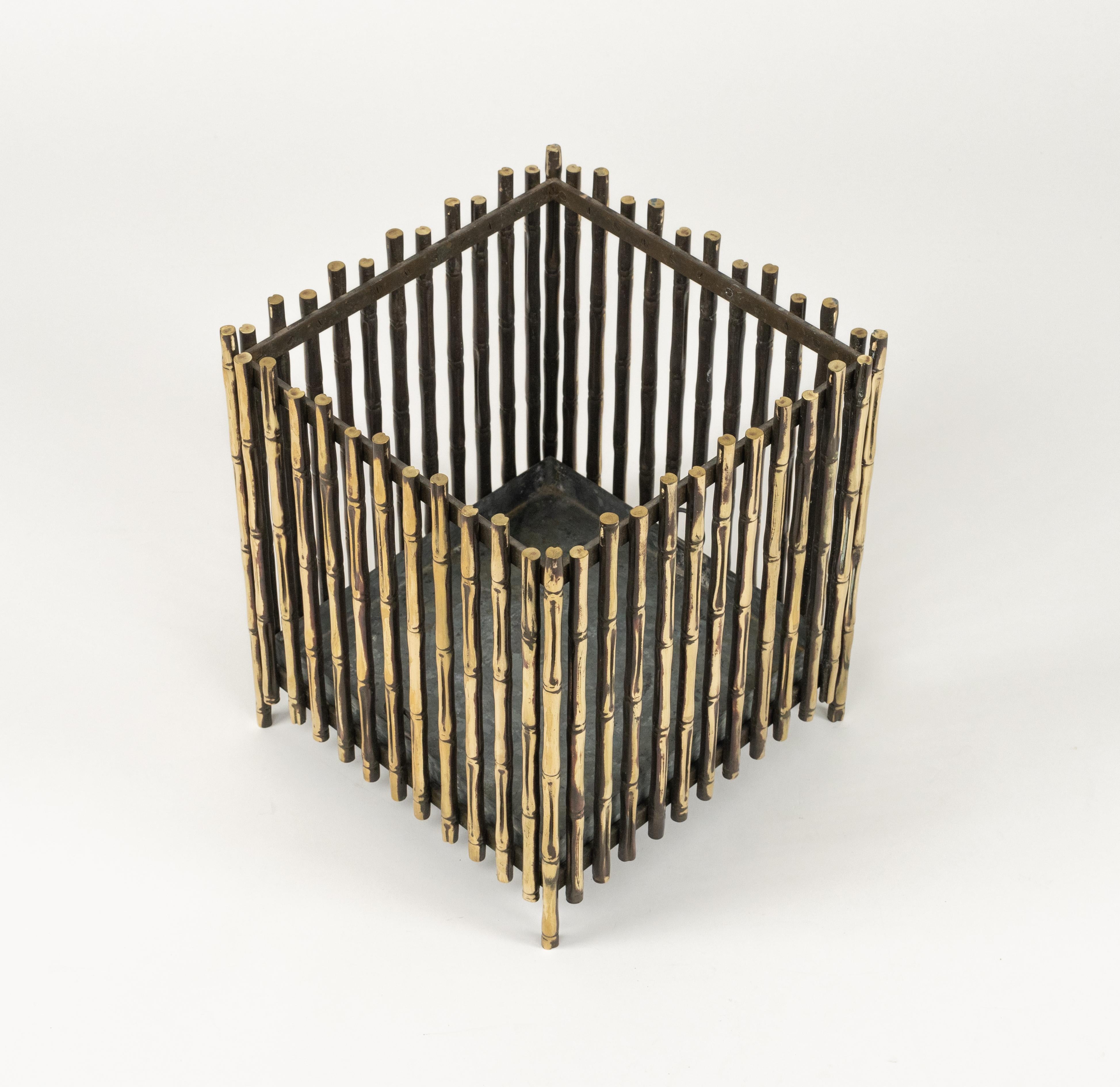 Mid-20th Century Midcentury Brass Faux Bamboo Plant Holder by Maison Baguès, France 1960s For Sale