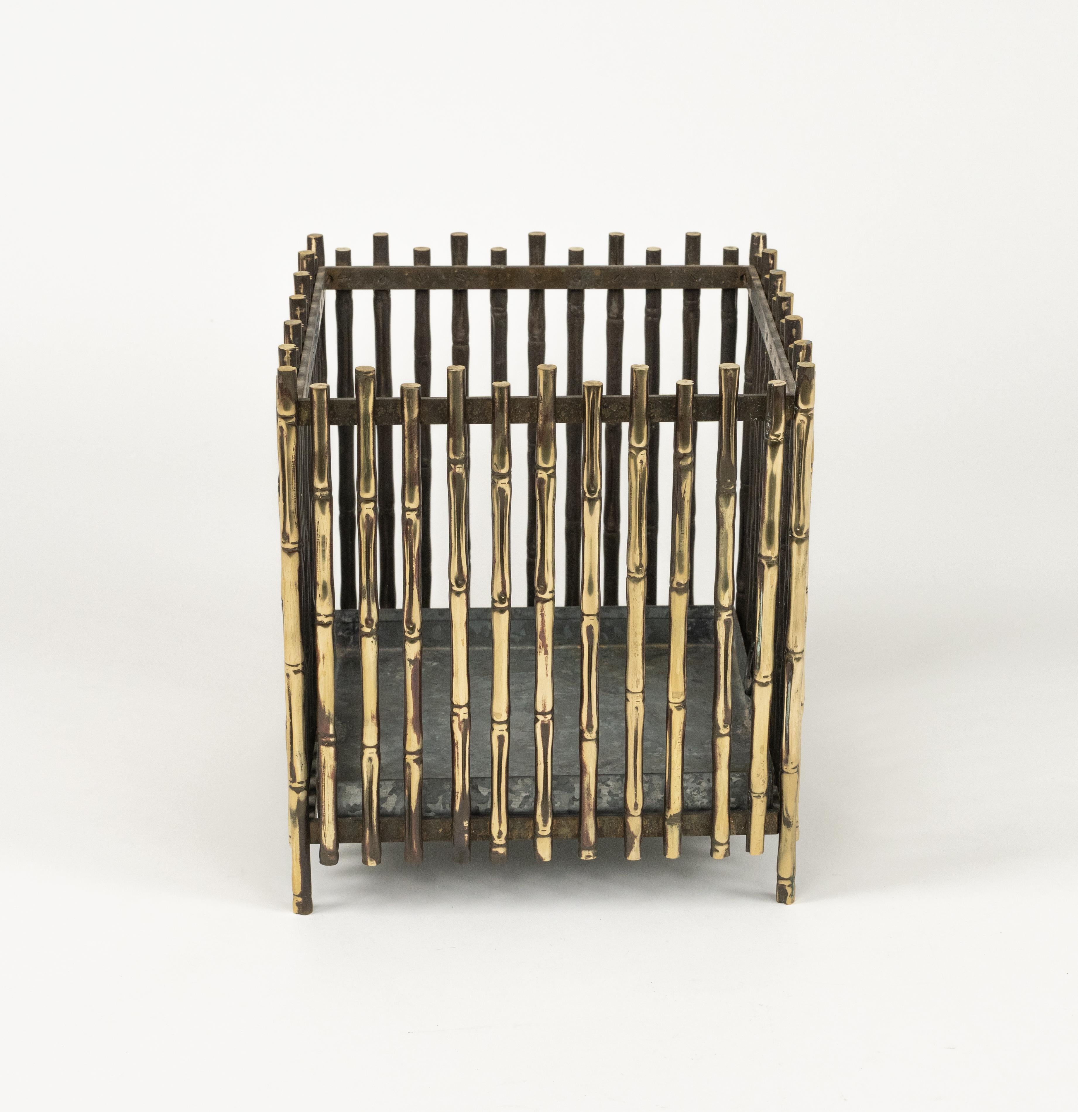 Metal Midcentury Brass Faux Bamboo Plant Holder by Maison Baguès, France 1960s For Sale