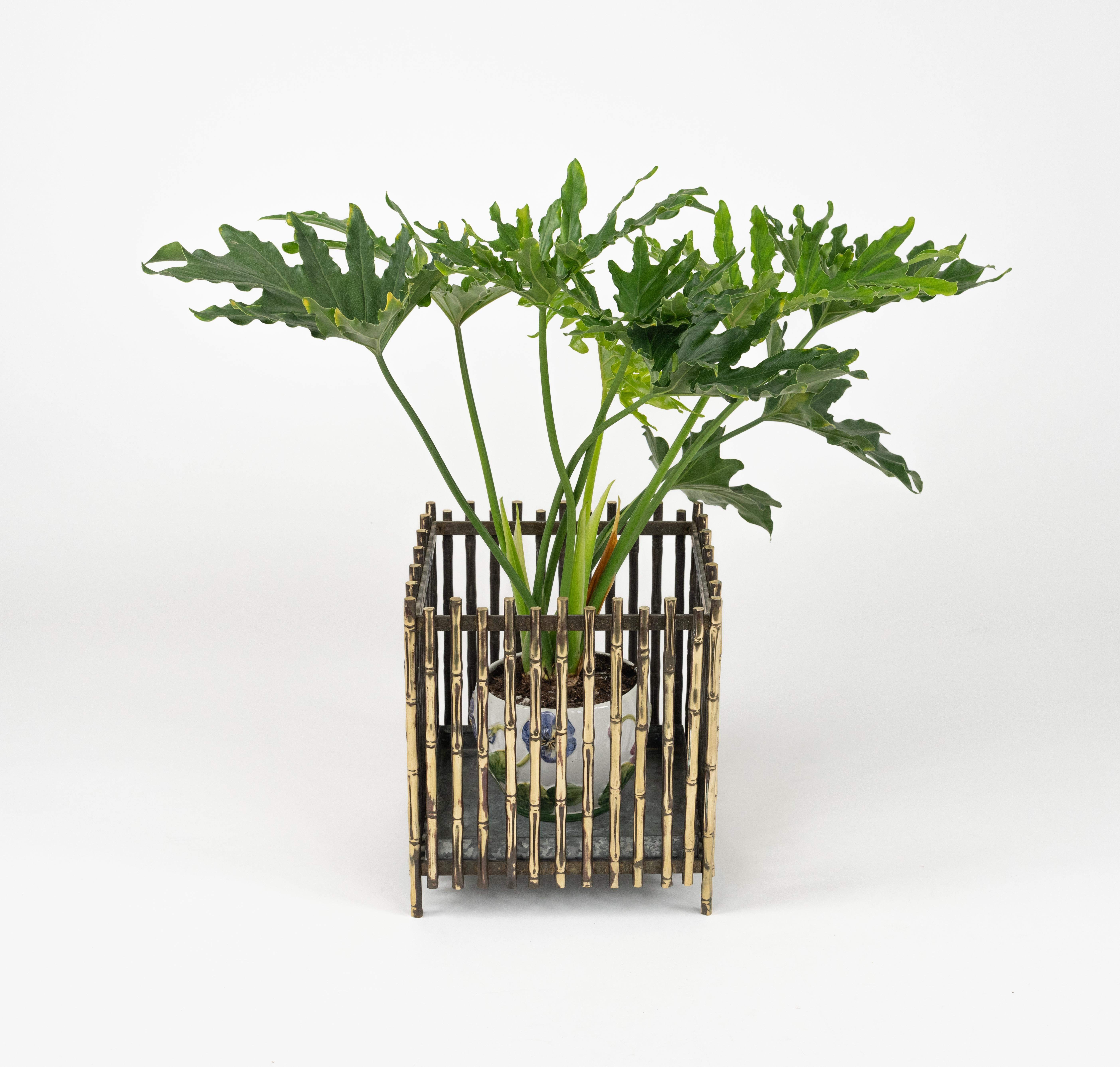 Midcentury Brass Faux Bamboo Plant Holder by Maison Baguès, France 1960s For Sale 1