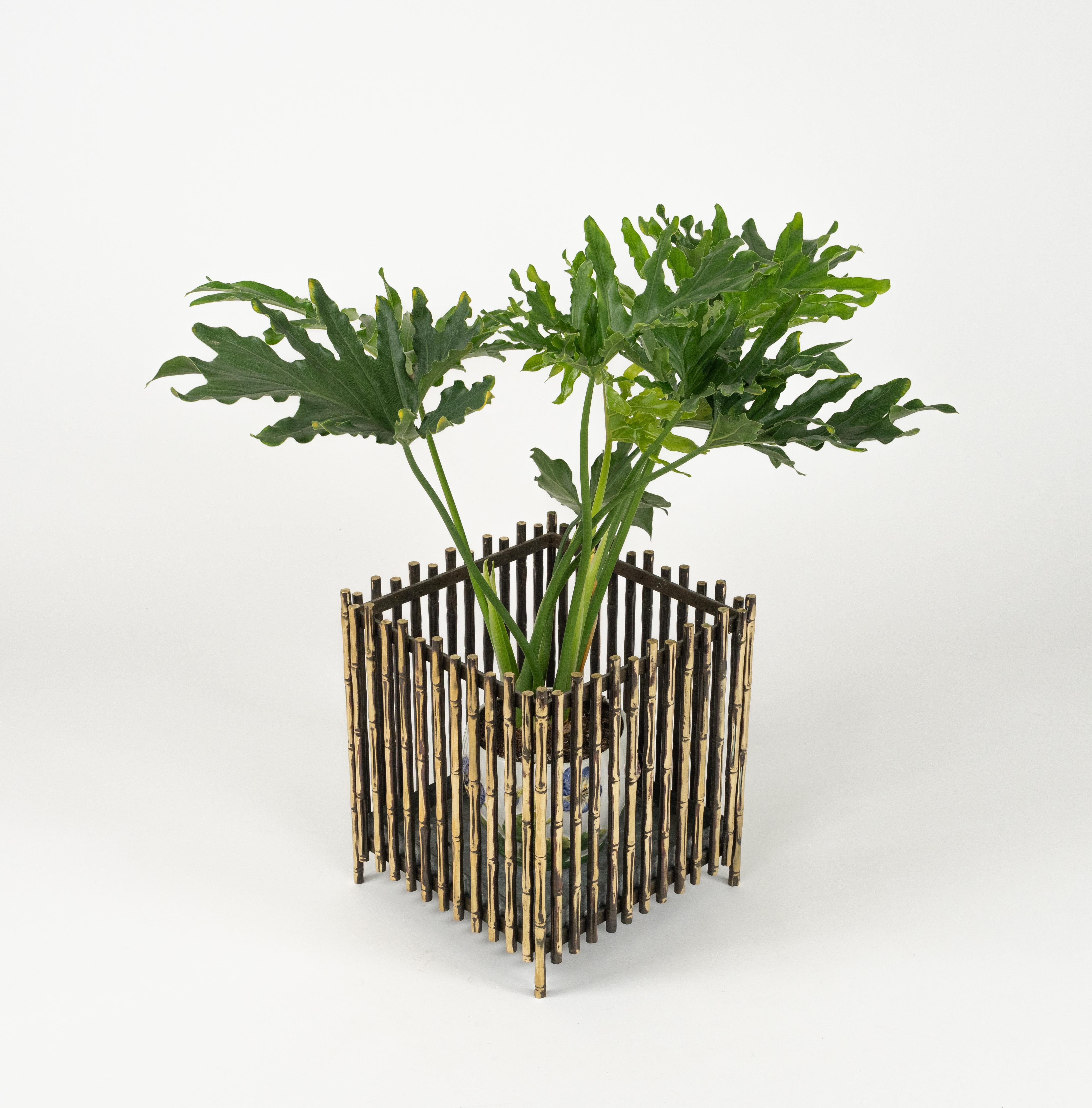 Midcentury Brass Faux Bamboo Plant Holder by Maison Baguès, France 1960s For Sale 2