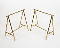 Midcentury Brass Faux Bamboo Table or Desk Bases by Maison Jansen, France 1970s