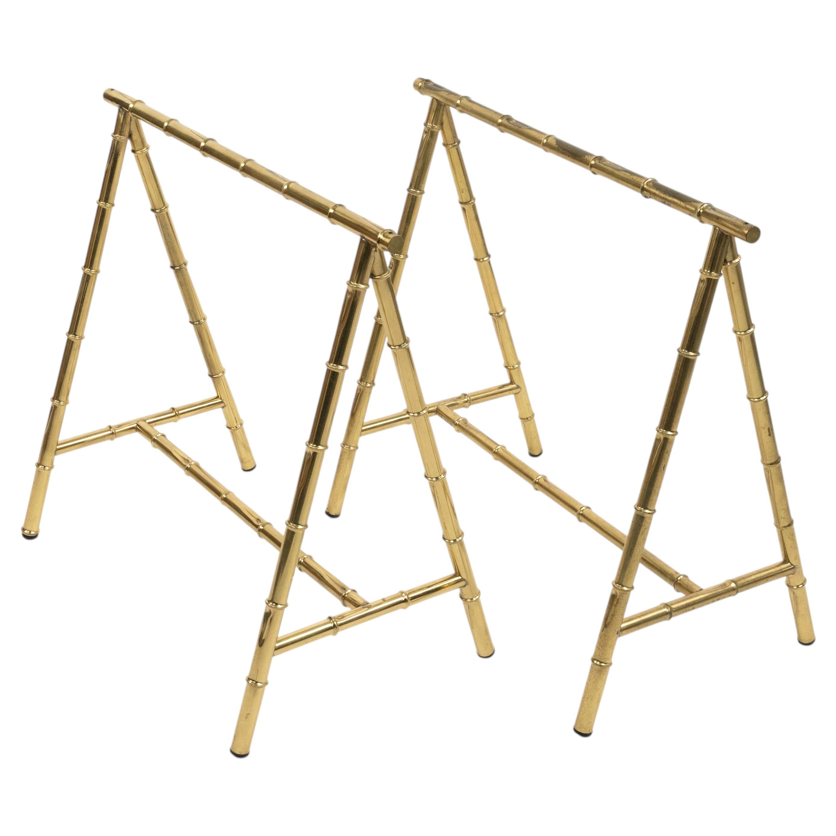 Midcentury Brass Faux Bamboo Table or Desk Bases by Maison Jansen, France 1970s