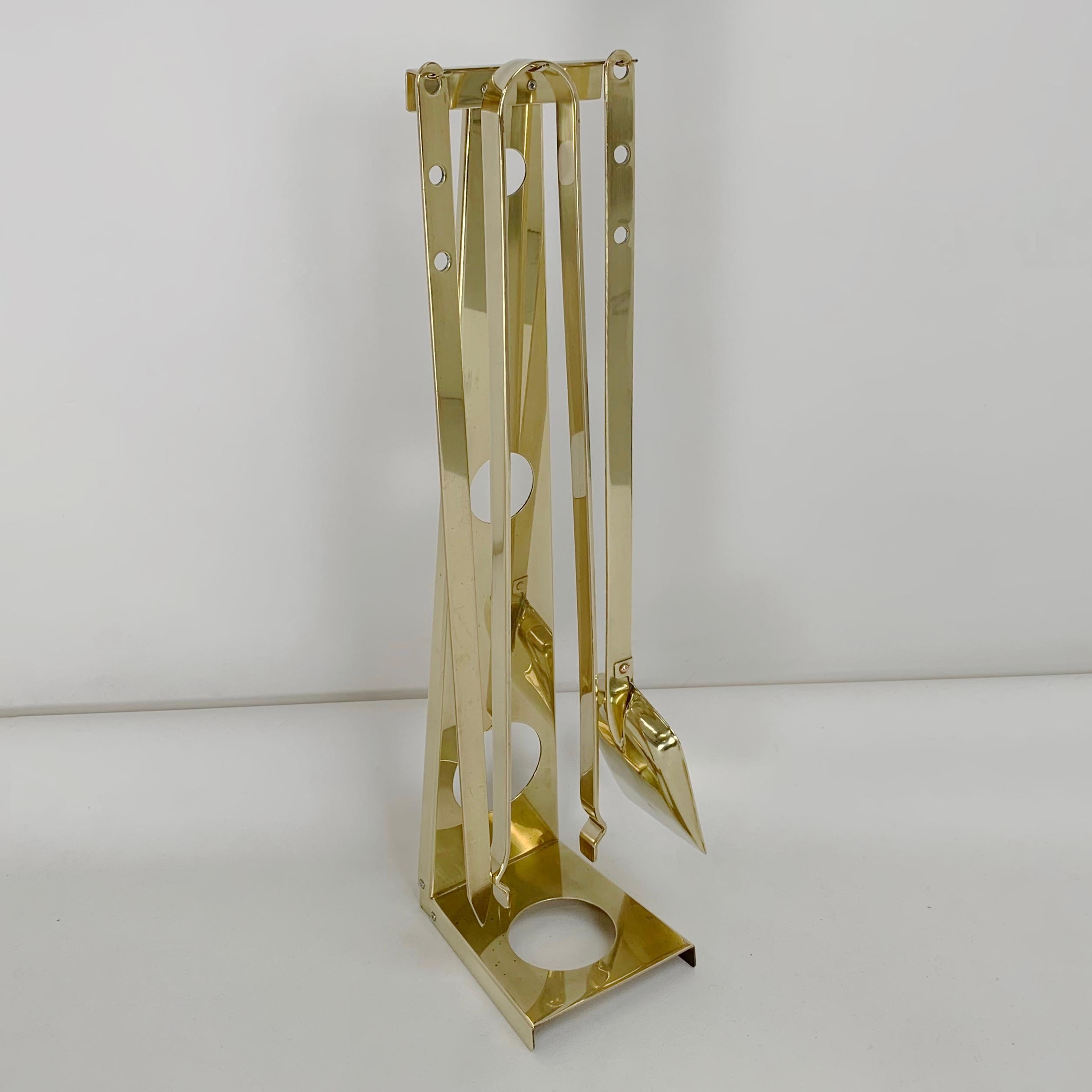 Italian Midcentury Brass Fireplace Tools, circa 1960, Italy For Sale