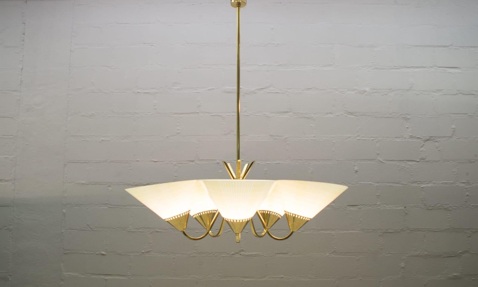 Midcentury Brass Five-Light Ceiling Lamp, 1950s 1