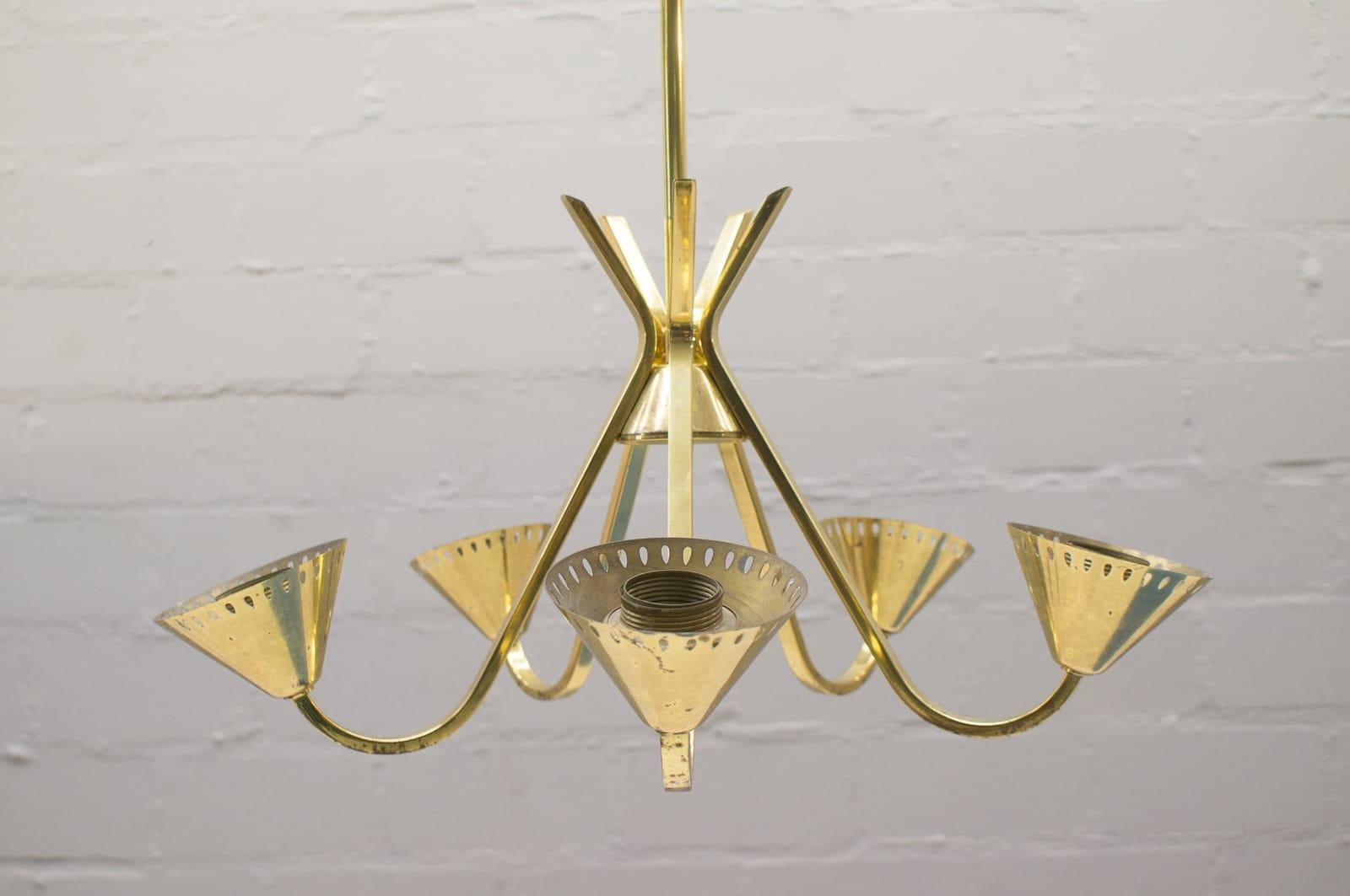 Midcentury Brass Five-Light Ceiling Lamp, 1950s 2