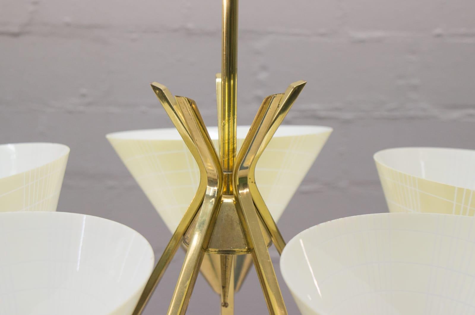 Midcentury Brass Five-Light Ceiling Lamp, 1950s 4