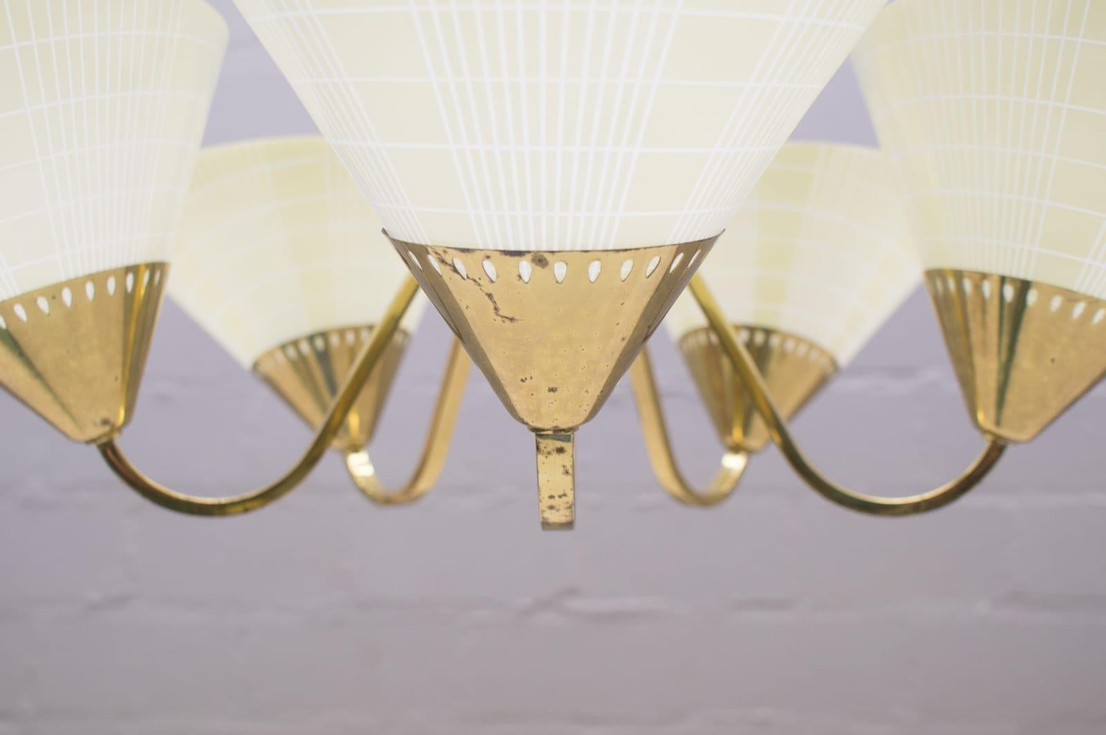Midcentury Brass Five-Light Ceiling Lamp, 1950s 8