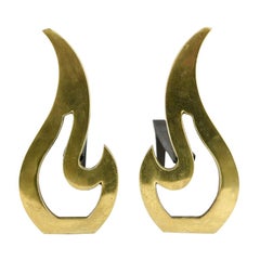 Midcentury Brass Flame Shaped Andirons