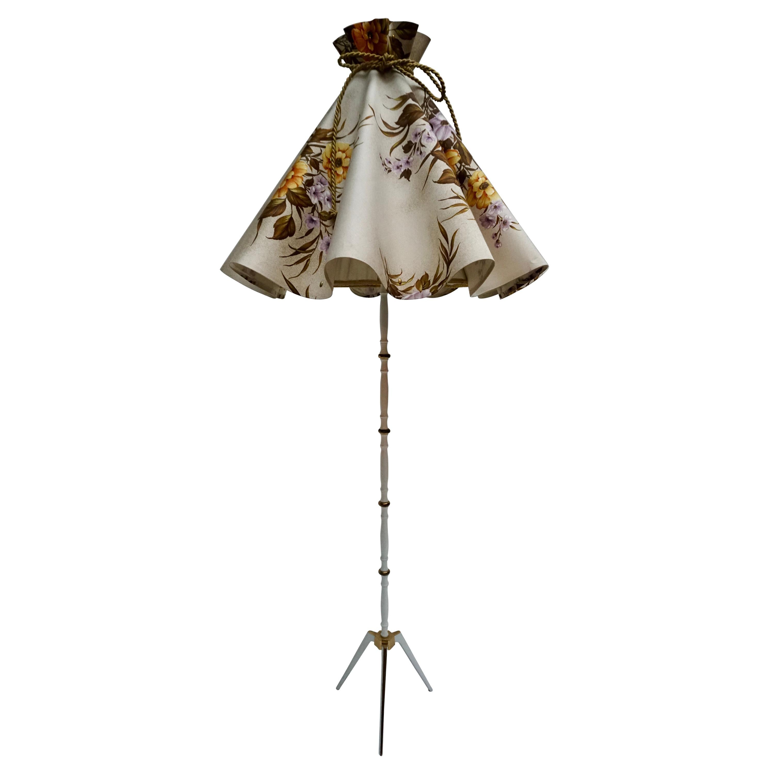 Midcentury Brass Floor Lamp, Flower Shade, Italy