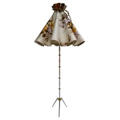 Vintage Midcentury Brass Floor Lamp, Flower Shade, Italy