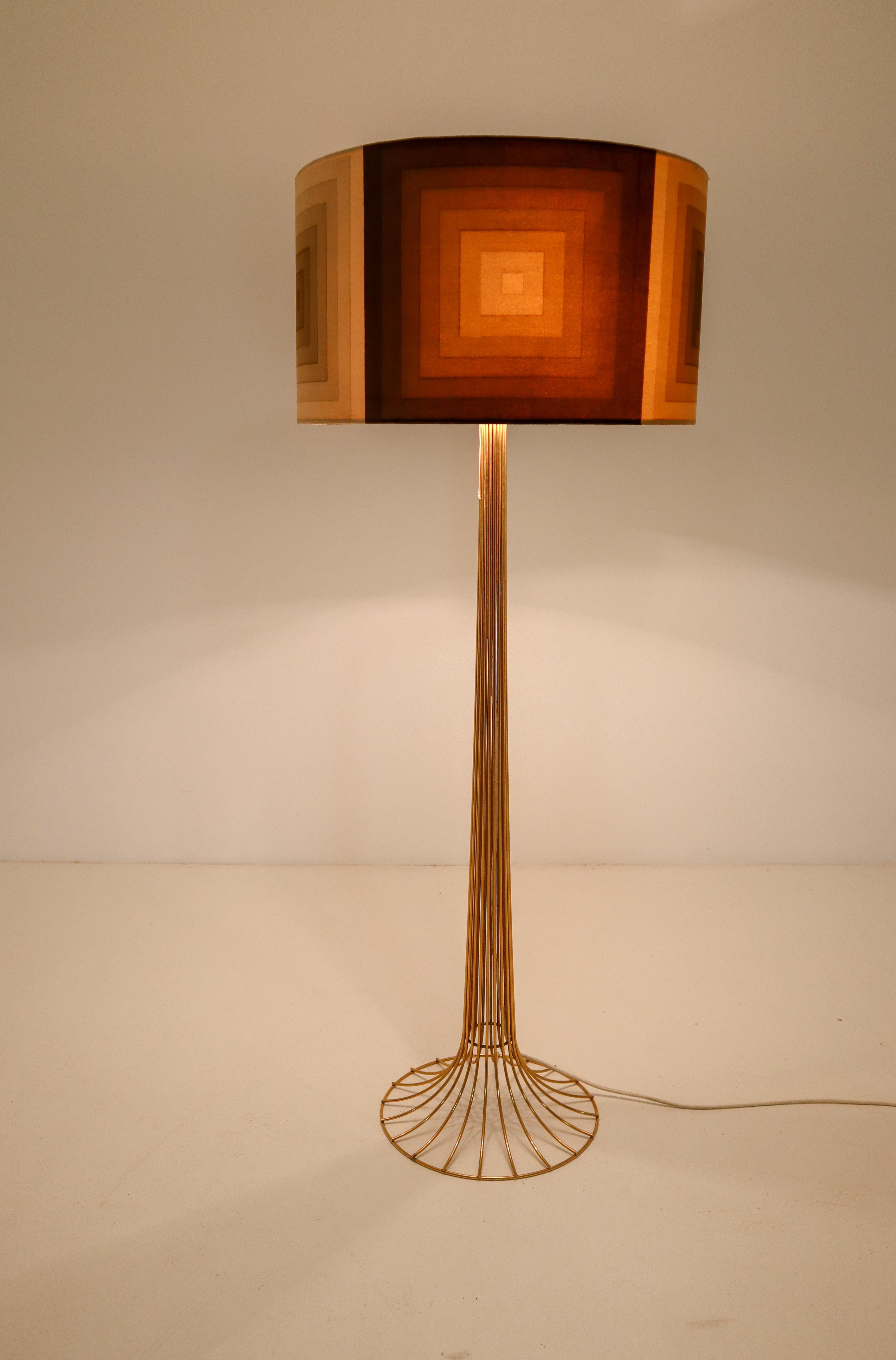 Midcentury Brass Floor Lamp with Verner Panton Mira X Fabric for Fritz Hansen 5