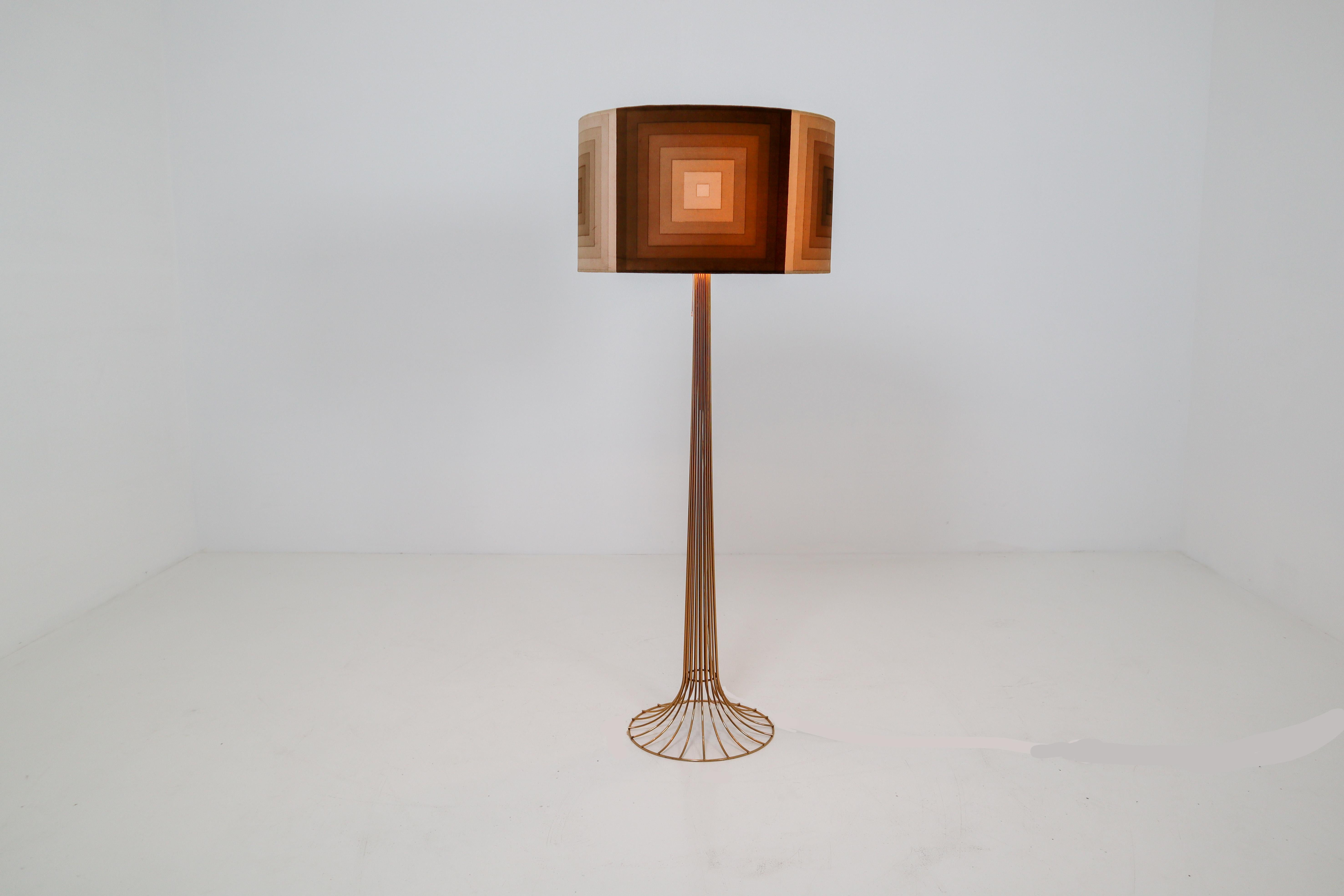Mid-Century Modern Midcentury Brass Floor Lamp with Verner Panton Mira X Fabric for Fritz Hansen