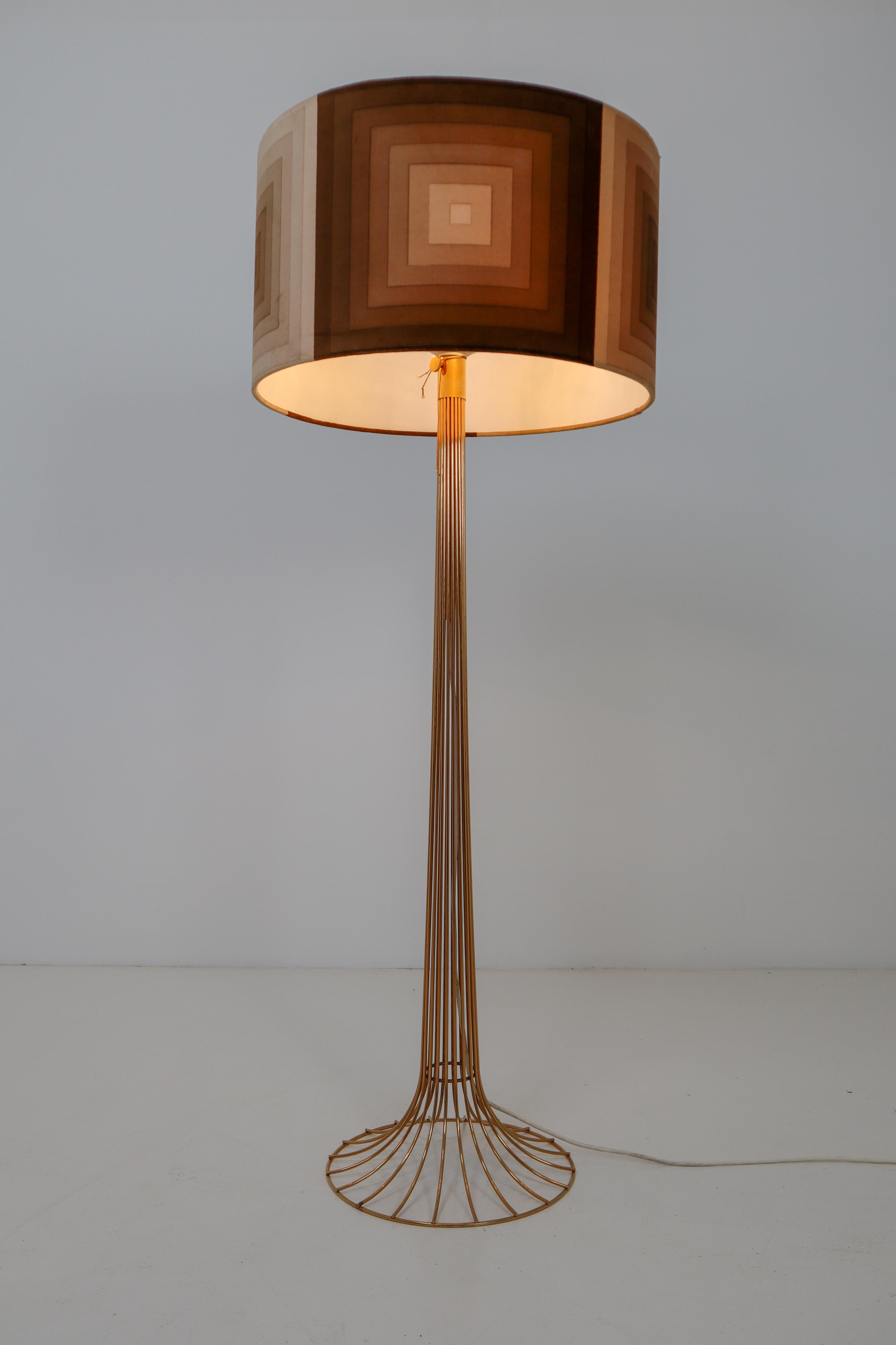 Scandinavian Midcentury Brass Floor Lamp with Verner Panton Mira X Fabric for Fritz Hansen