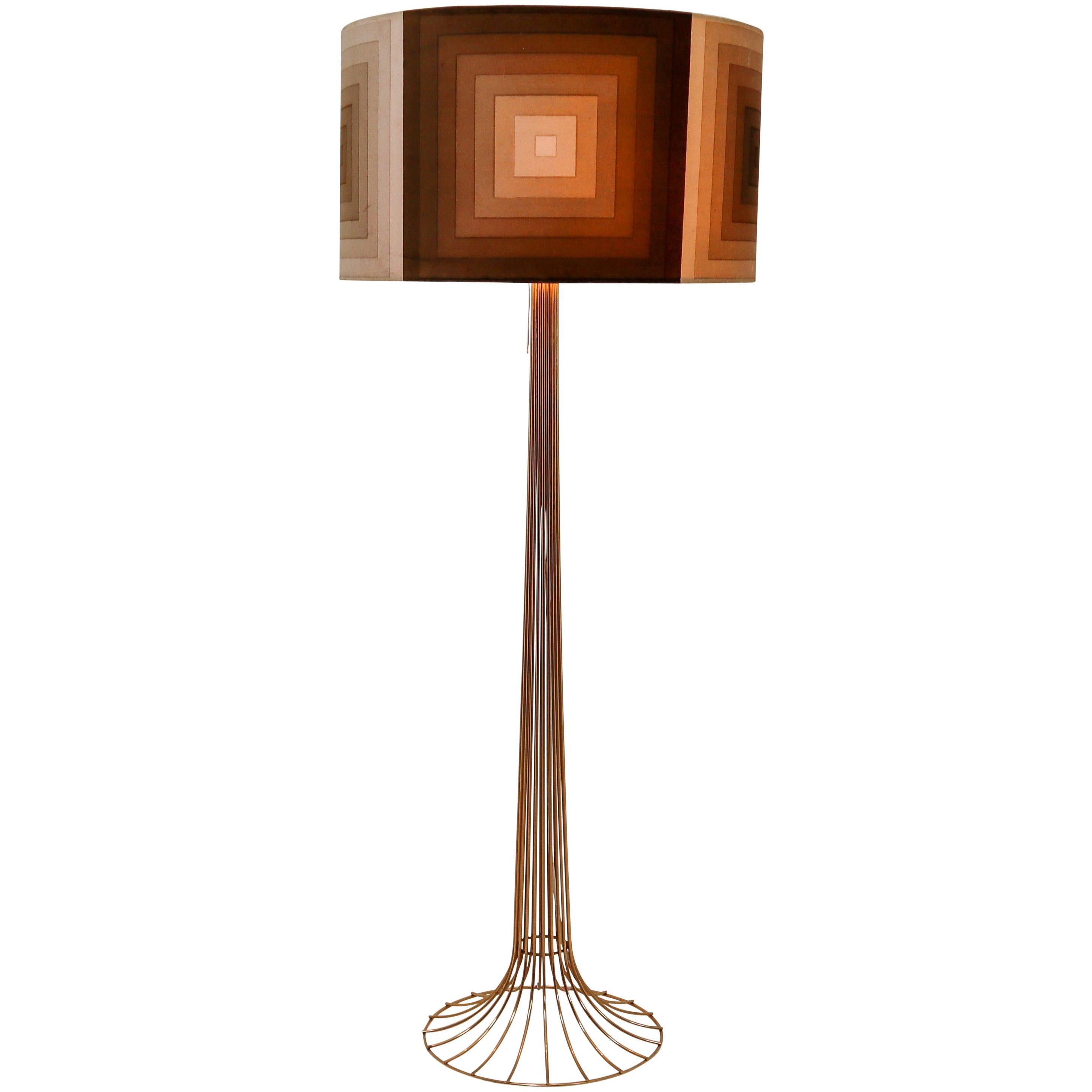 Midcentury Brass Floor Lamp with Verner Panton Mira X Fabric for Fritz Hansen