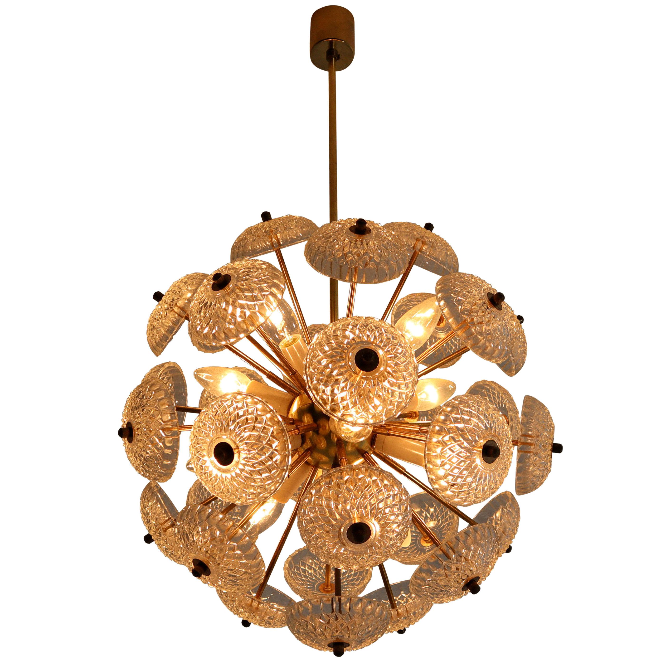 Midcentury Brass Floral Chandelier in the Style of Emil Stejnar, Europe, 1960s