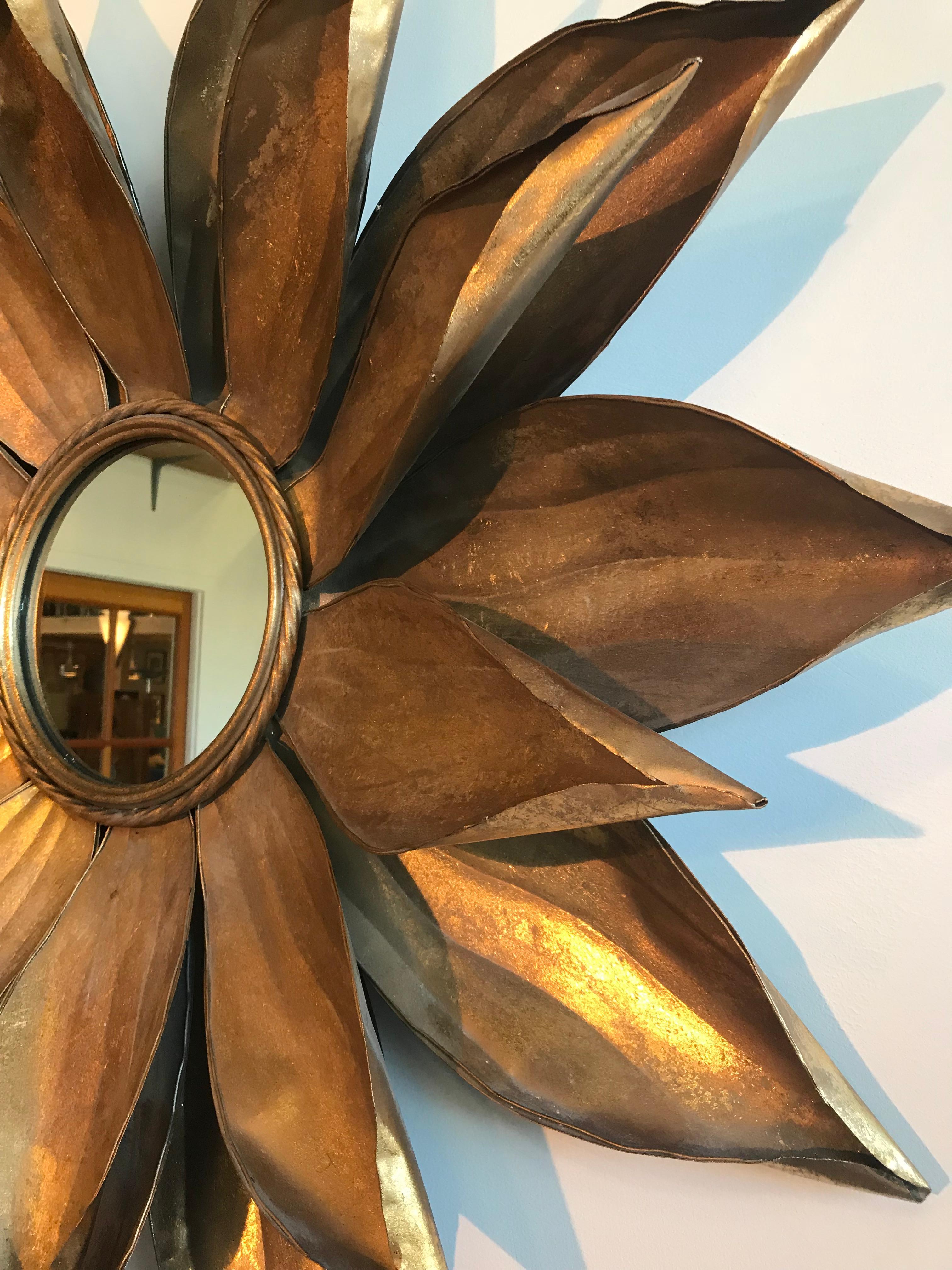 Post-Modern Midcentury Brass Flower Petal Mirror